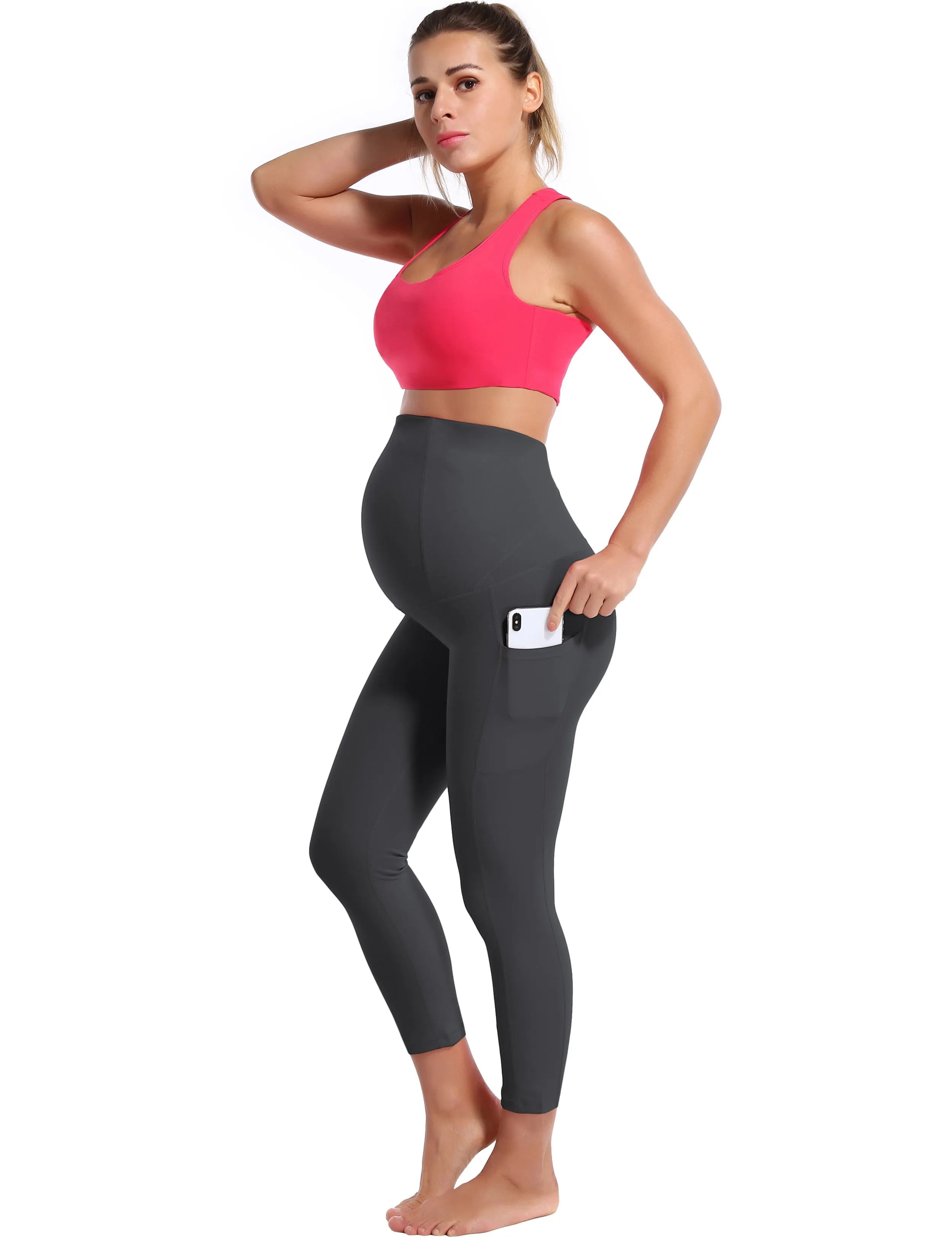 22" Side Pockets Maternity Yoga Pants shadowcharcoal_yoga