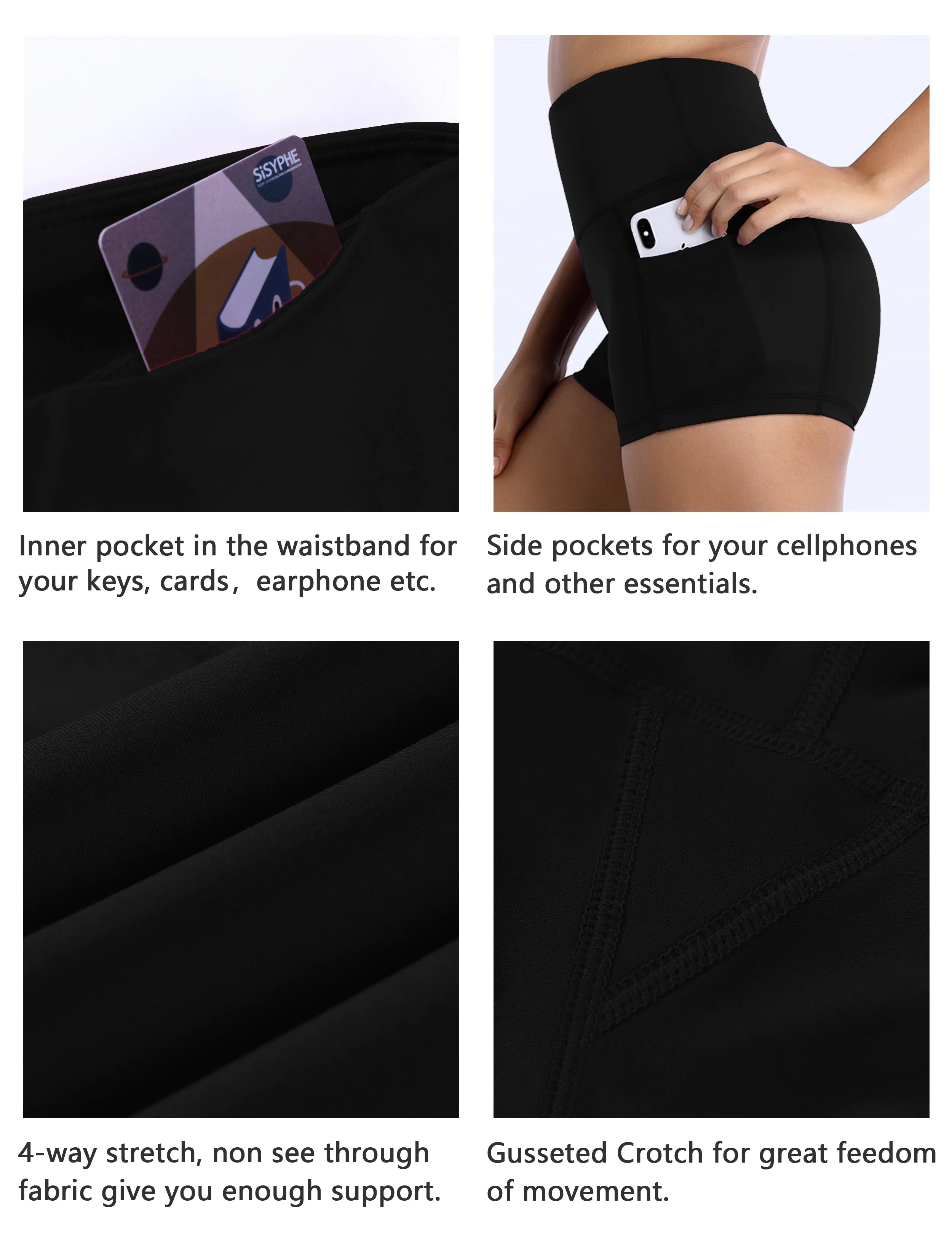 2.5" Side Pockets Plus Size Shorts black_Plus Size