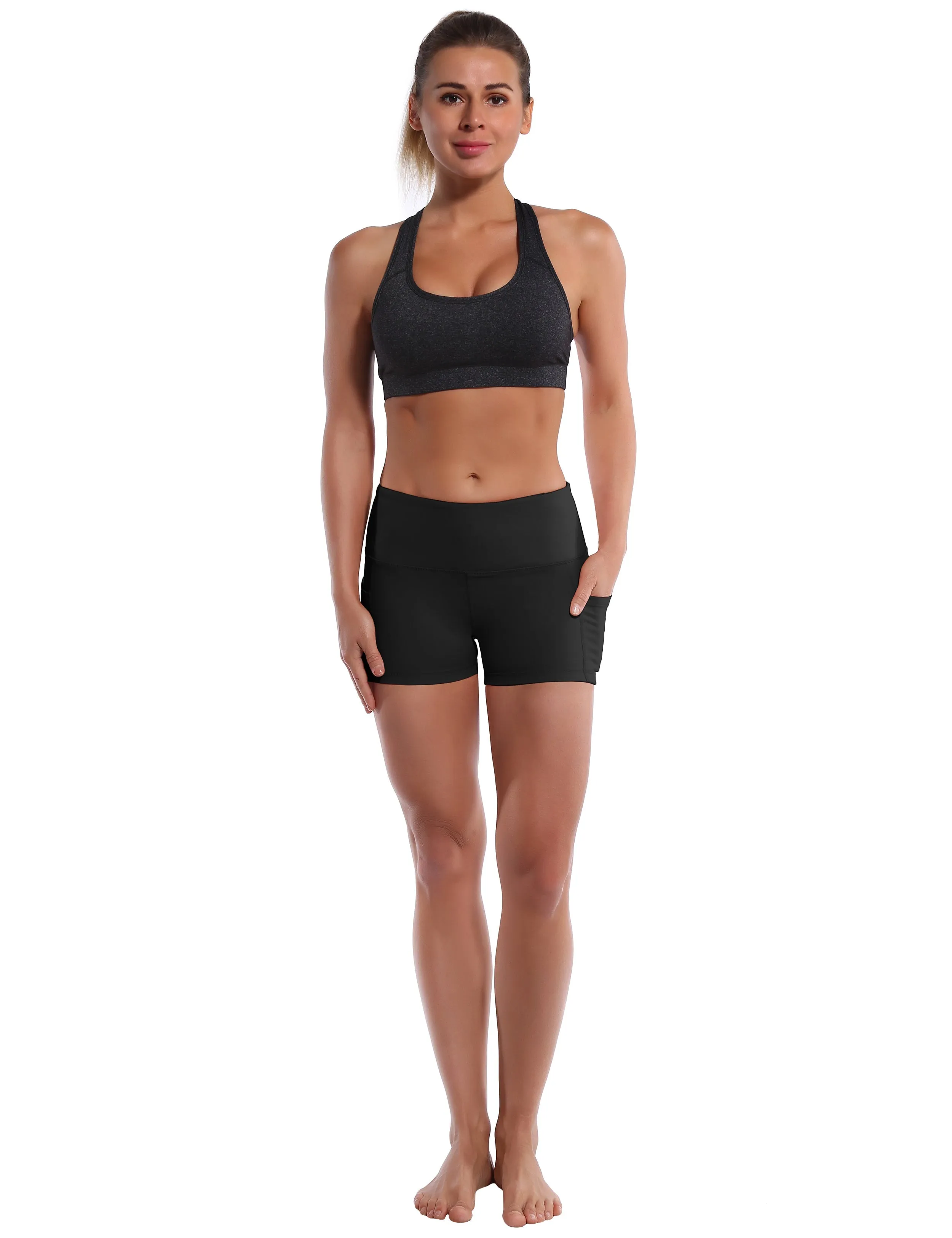 2.5" Side Pockets Plus Size Shorts black_Plus Size