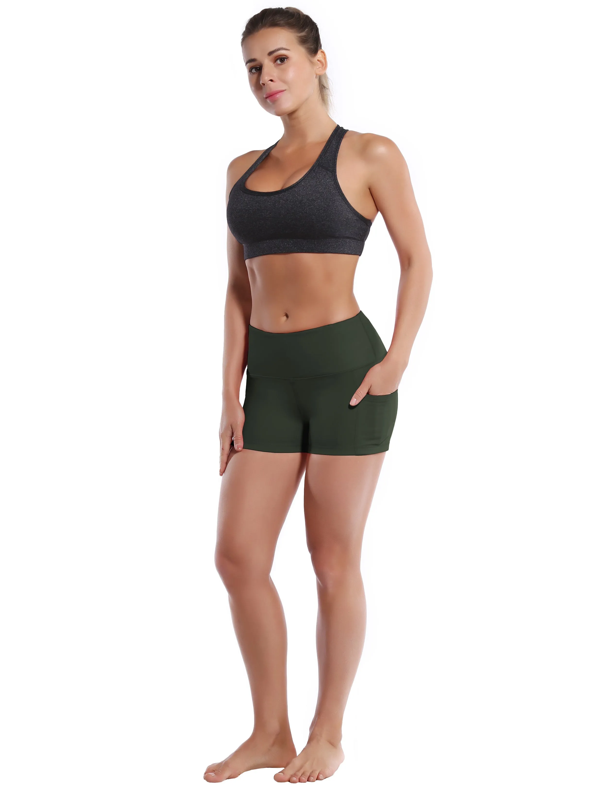 2.5" Side Pockets Plus Size Shorts olivegray_Plus Size