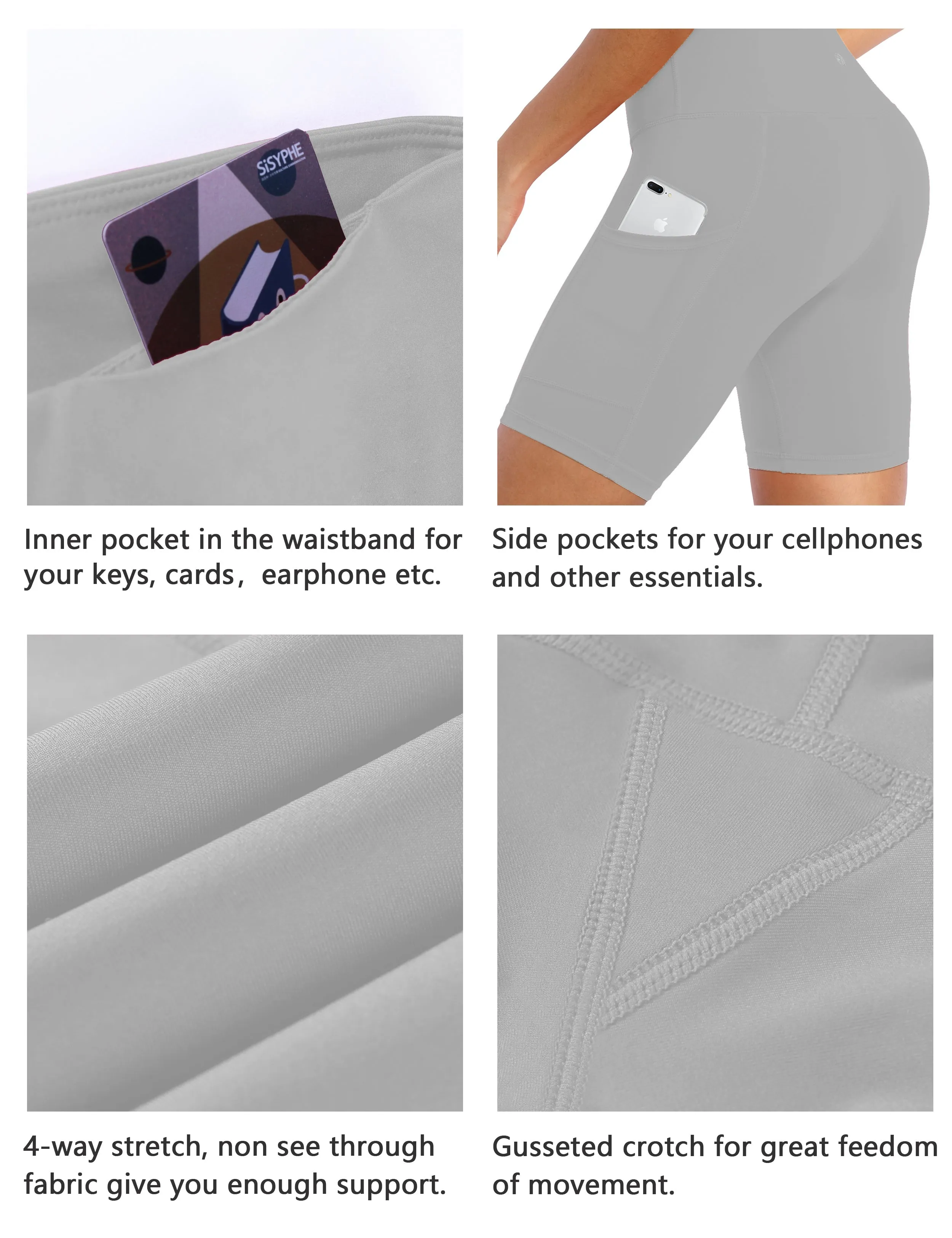 8" Side Pockets Pilates Shorts lightgray_Pilates