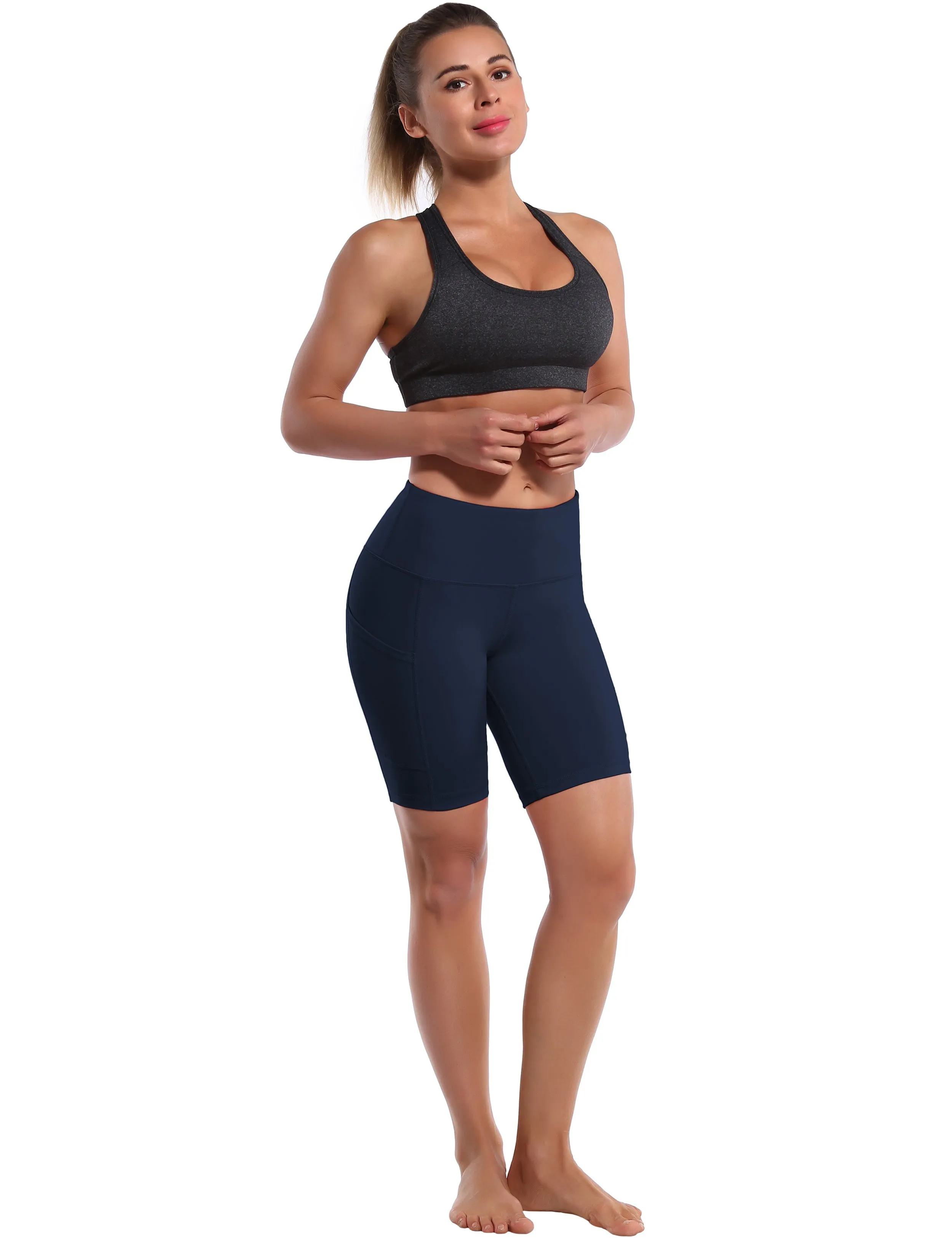 8" Side Pockets Yoga Shorts darknavy_yoga