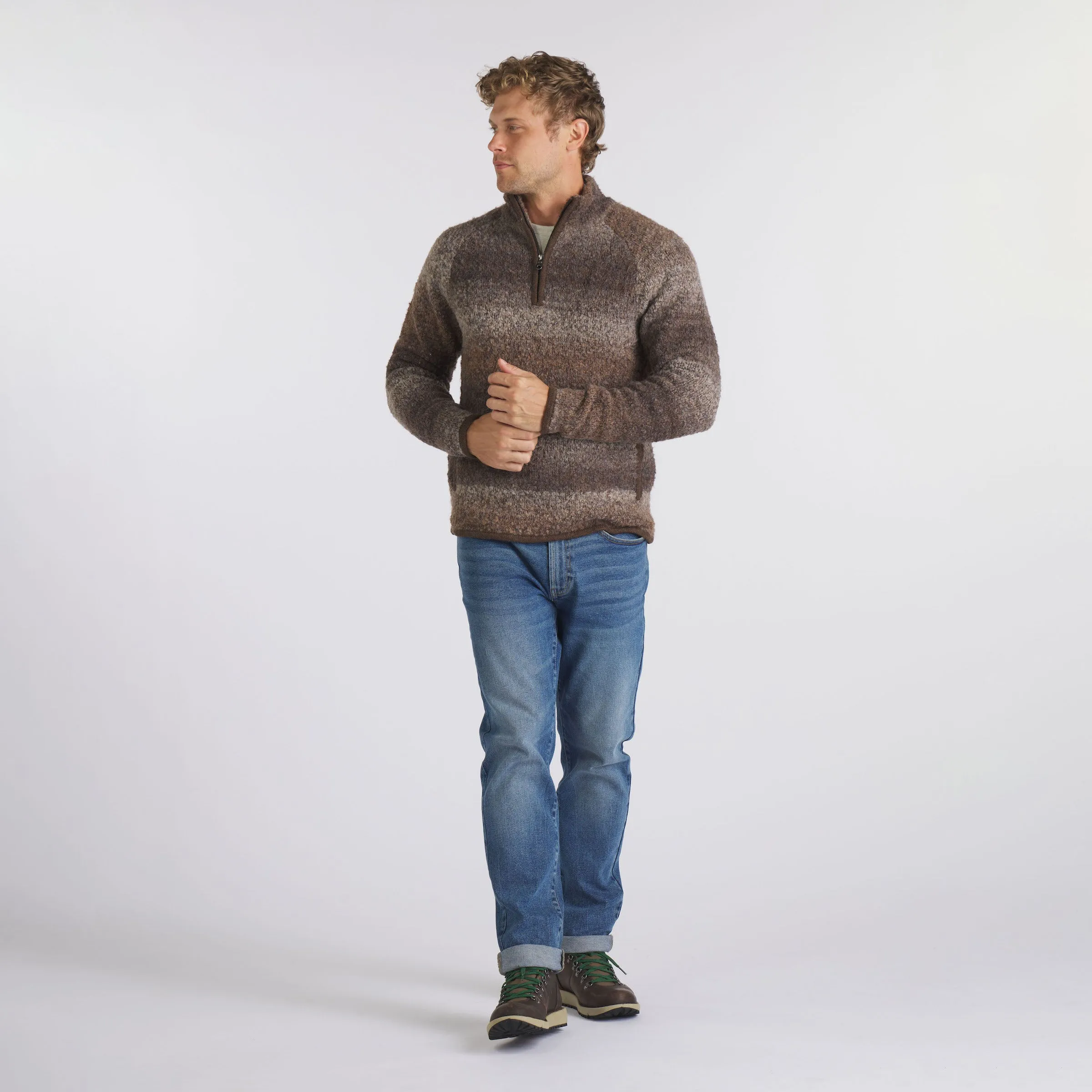 Ambassador Boucle Half Zip Sweater - Brown (Final Sale)
