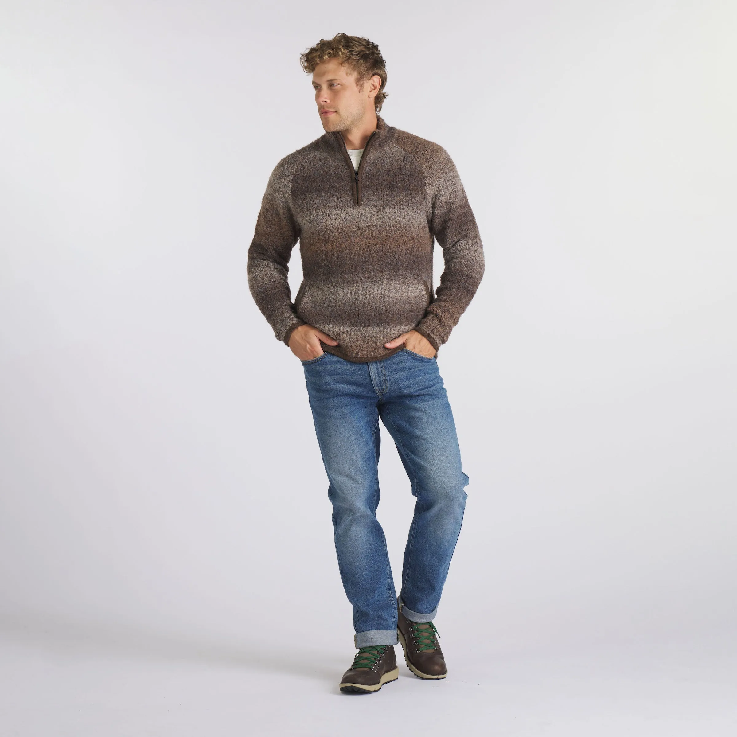 Ambassador Boucle Half Zip Sweater - Brown (Final Sale)
