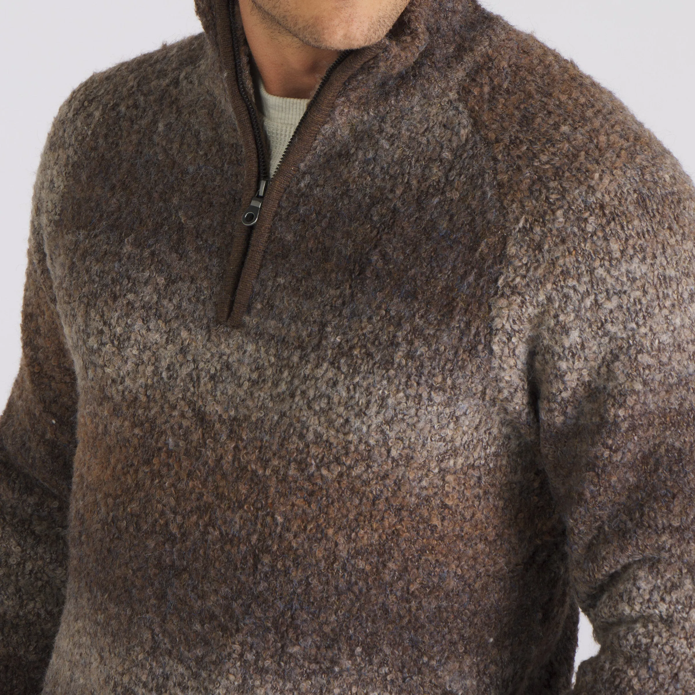 Ambassador Boucle Half Zip Sweater - Brown (Final Sale)