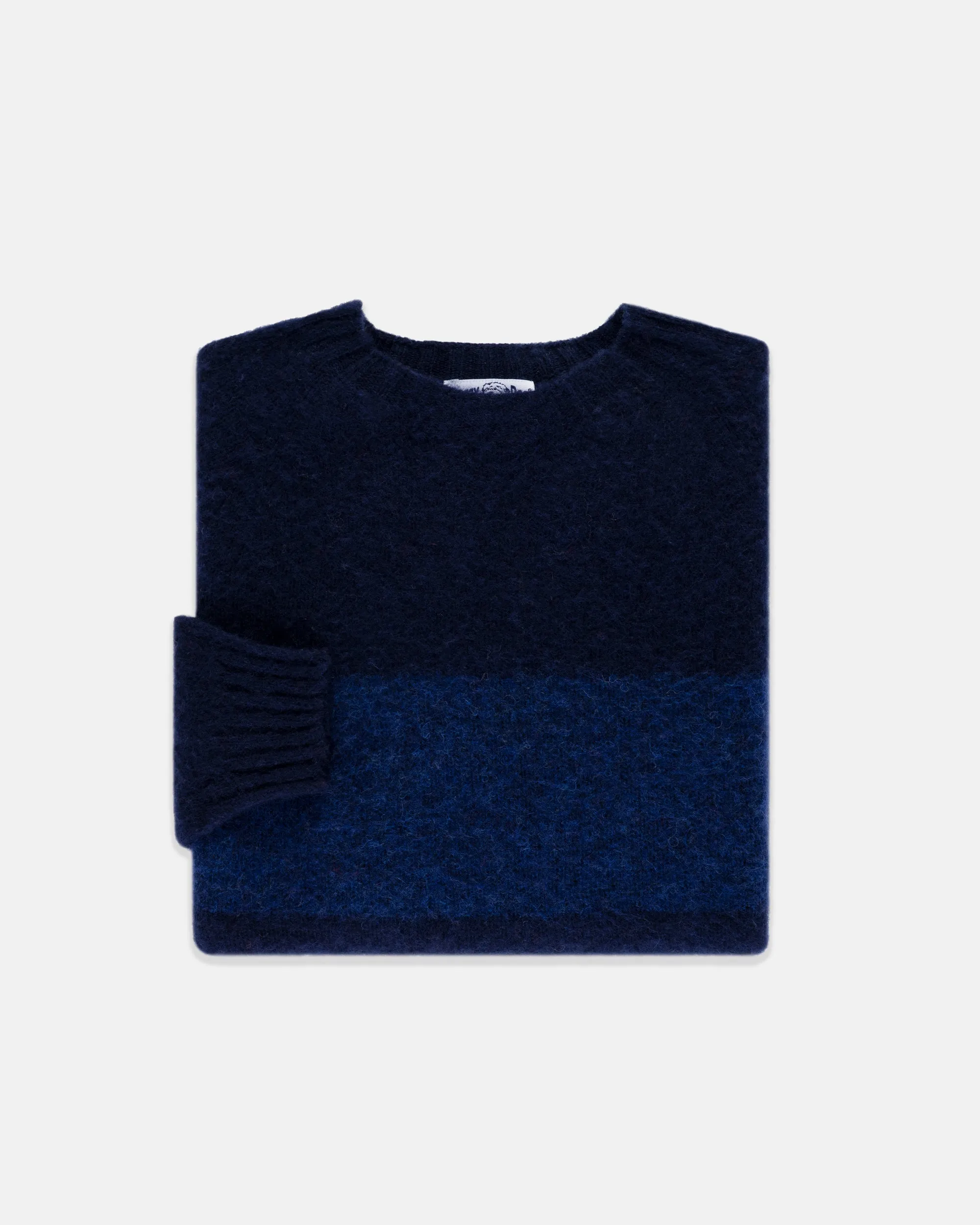 BLUE BLOCK STRIPE SHAGGY DOG SWEATER - TRIM FIT