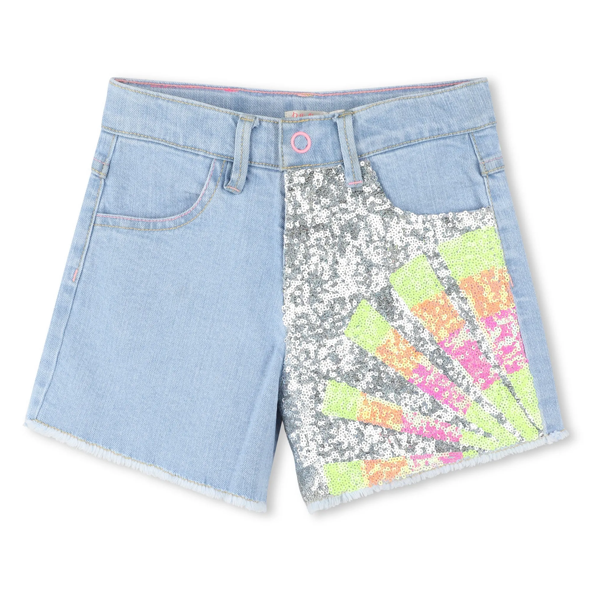 Blue Denim Half Sequined Pattern Shorts