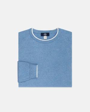 BLUE MARL COTTON CREWNECK TIPPED SWEATER