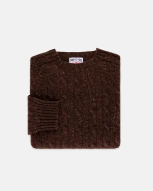 BROWN SHAGGY DOG CABLE CREWNECK SWEATER