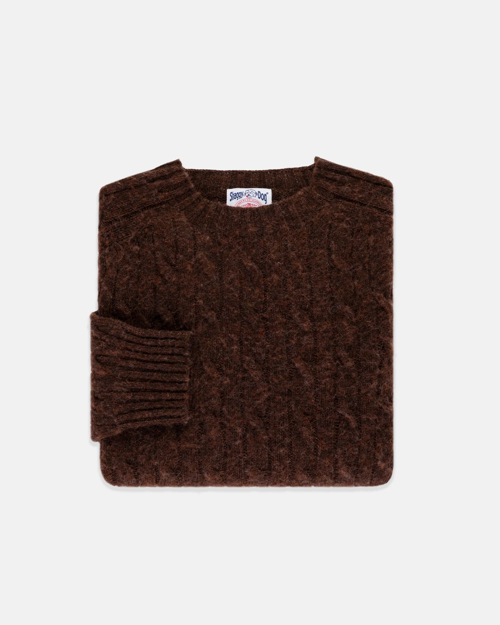 BROWN SHAGGY DOG CABLE CREWNECK SWEATER