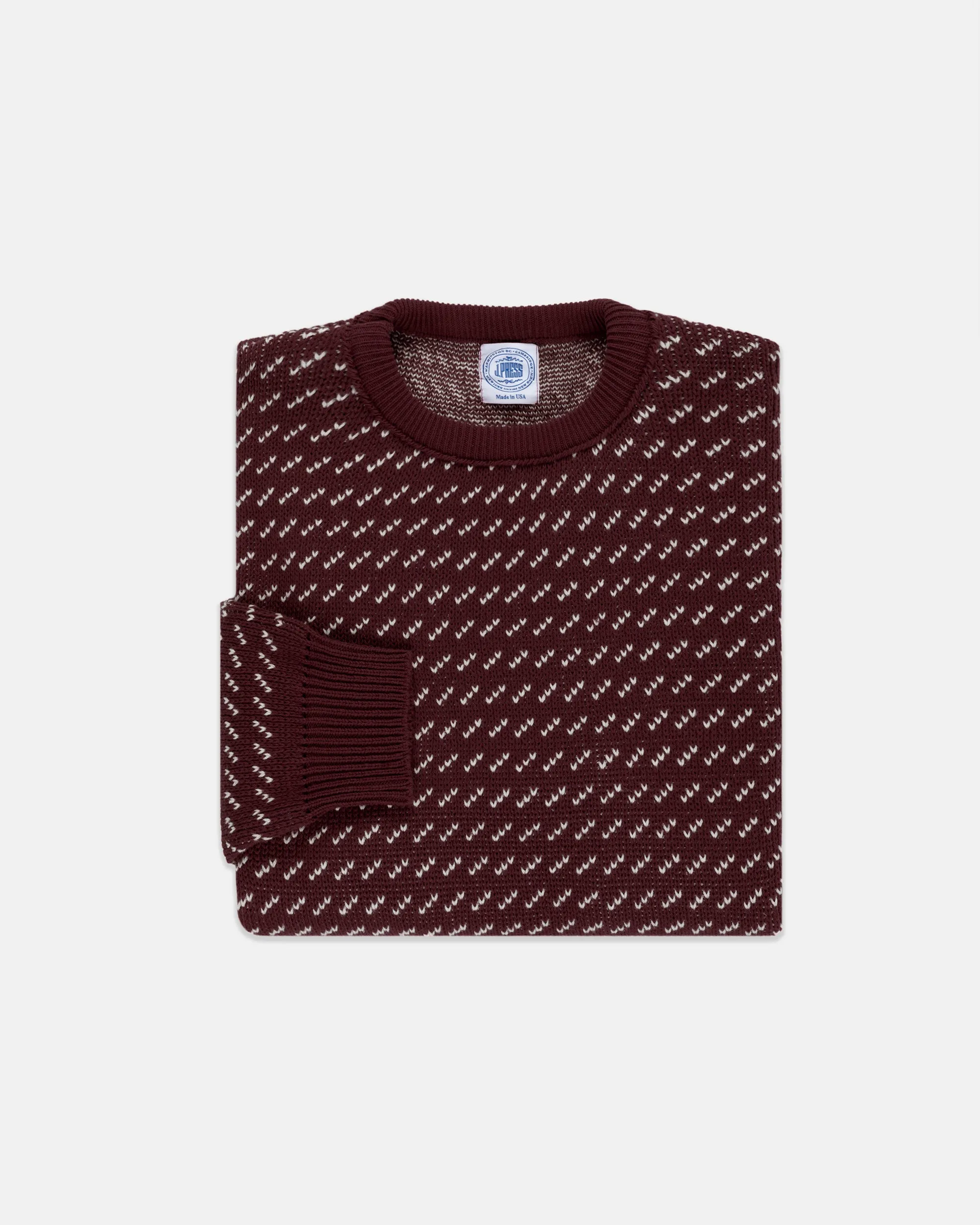 BURGUNDY/WHITE CHEVRON COTTON CREWNECK SWEATER