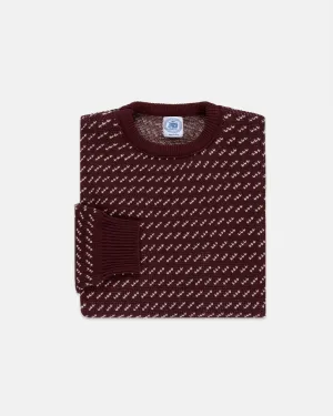BURGUNDY/WHITE CHEVRON COTTON CREWNECK SWEATER