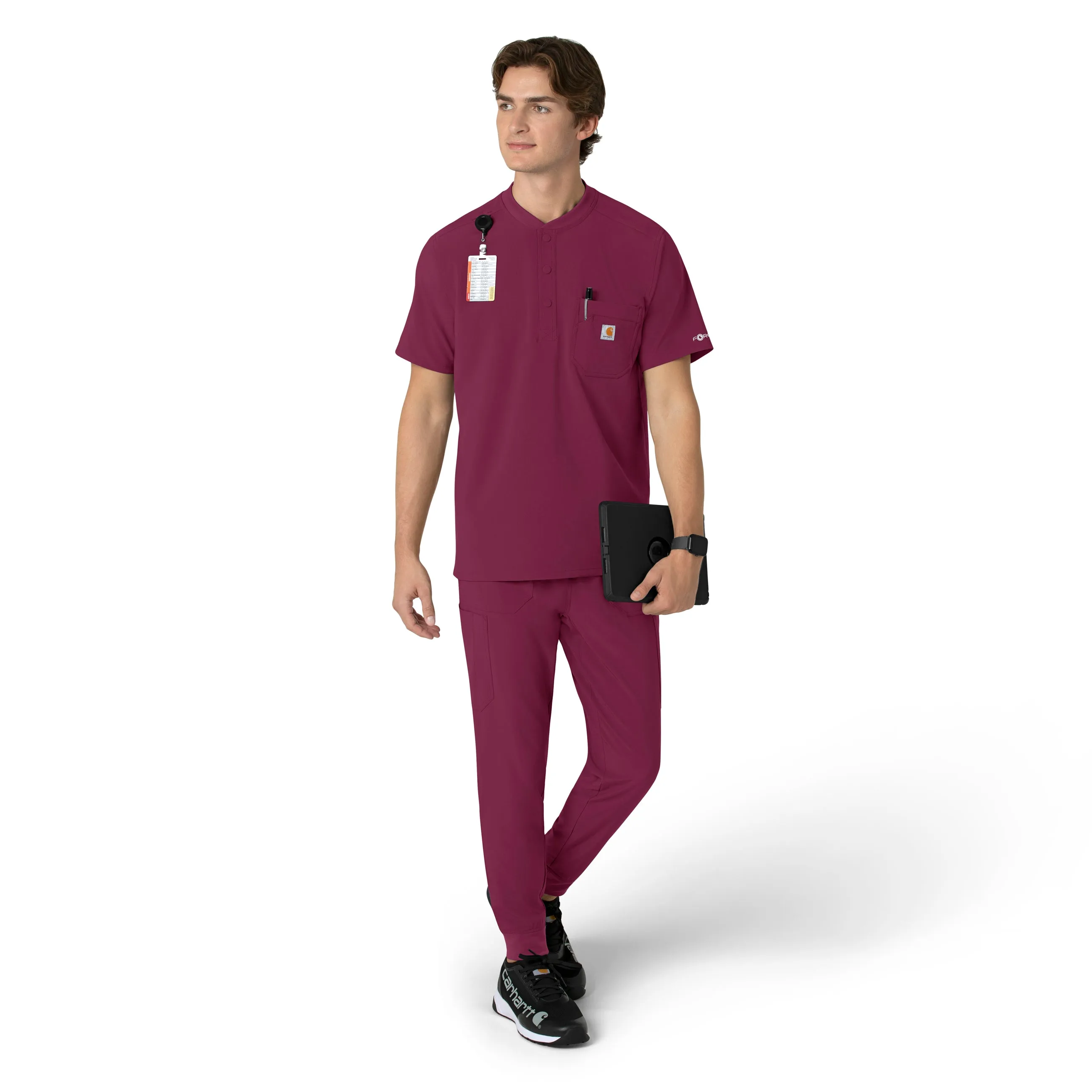 Carhartt Force Cross-Flex Men's Henley Scrub Top - Wine