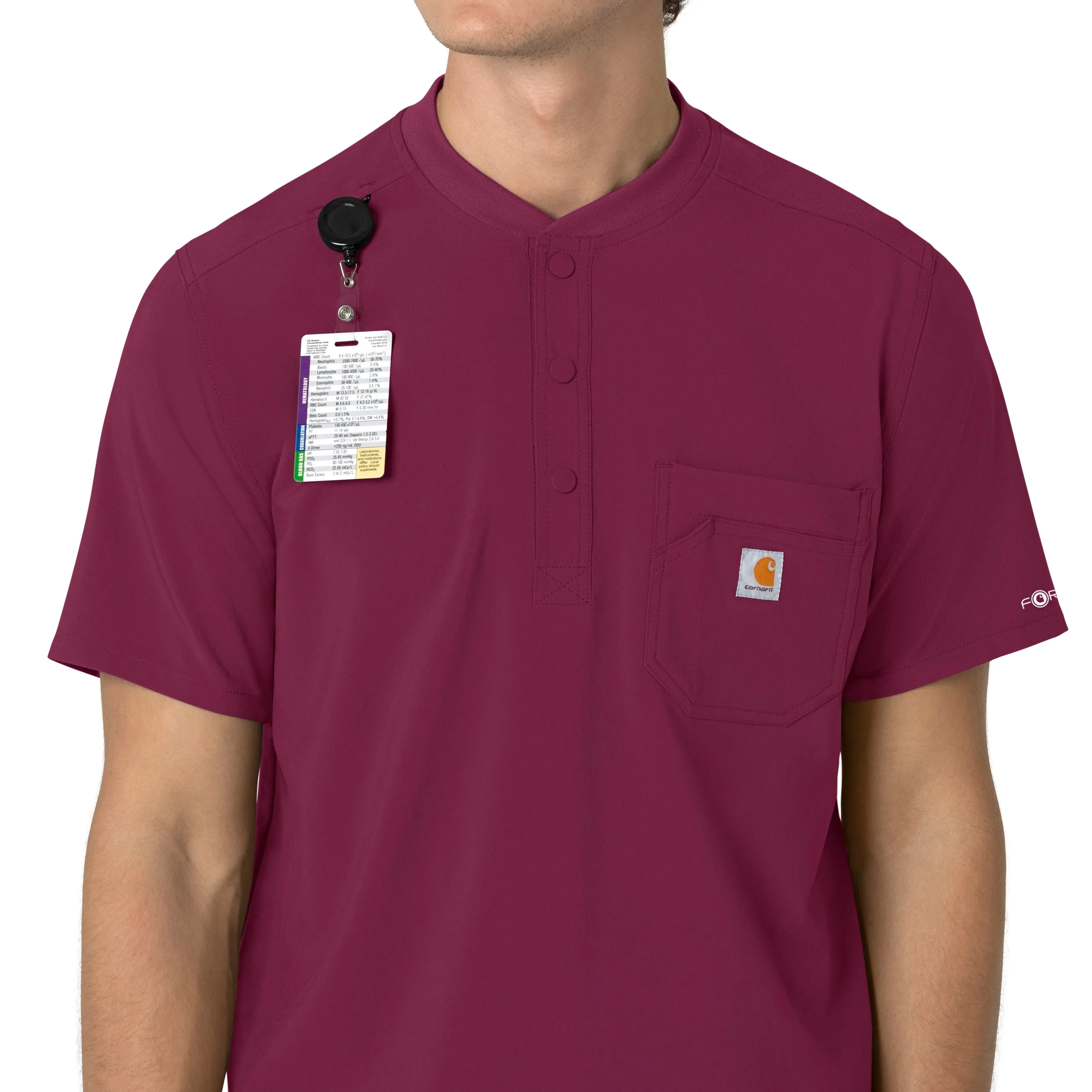 Carhartt Force Cross-Flex Men's Henley Scrub Top - Wine