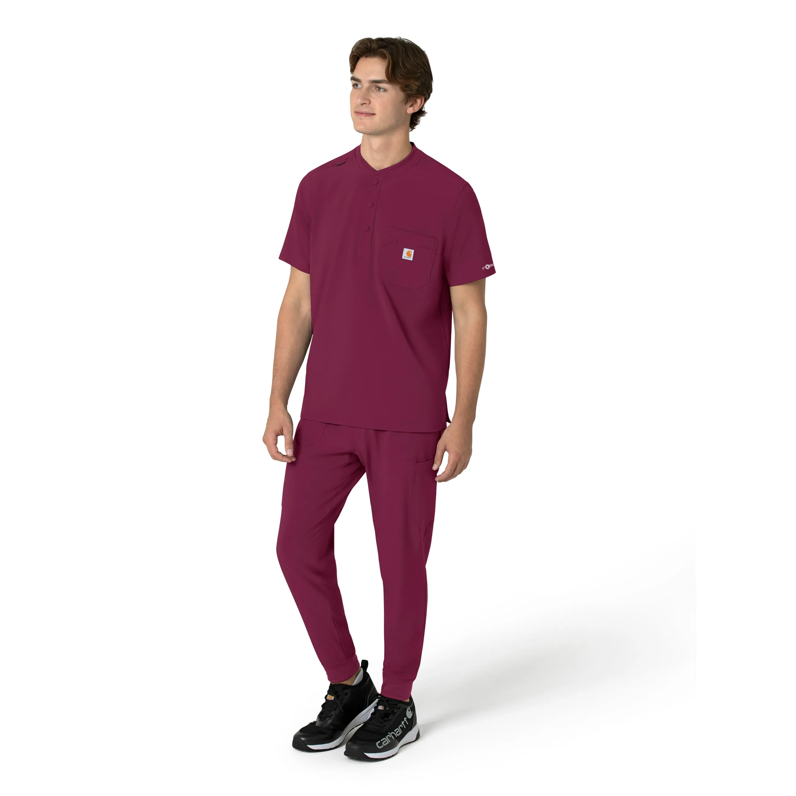 Carhartt Force Cross-Flex Men's Henley Scrub Top - Wine