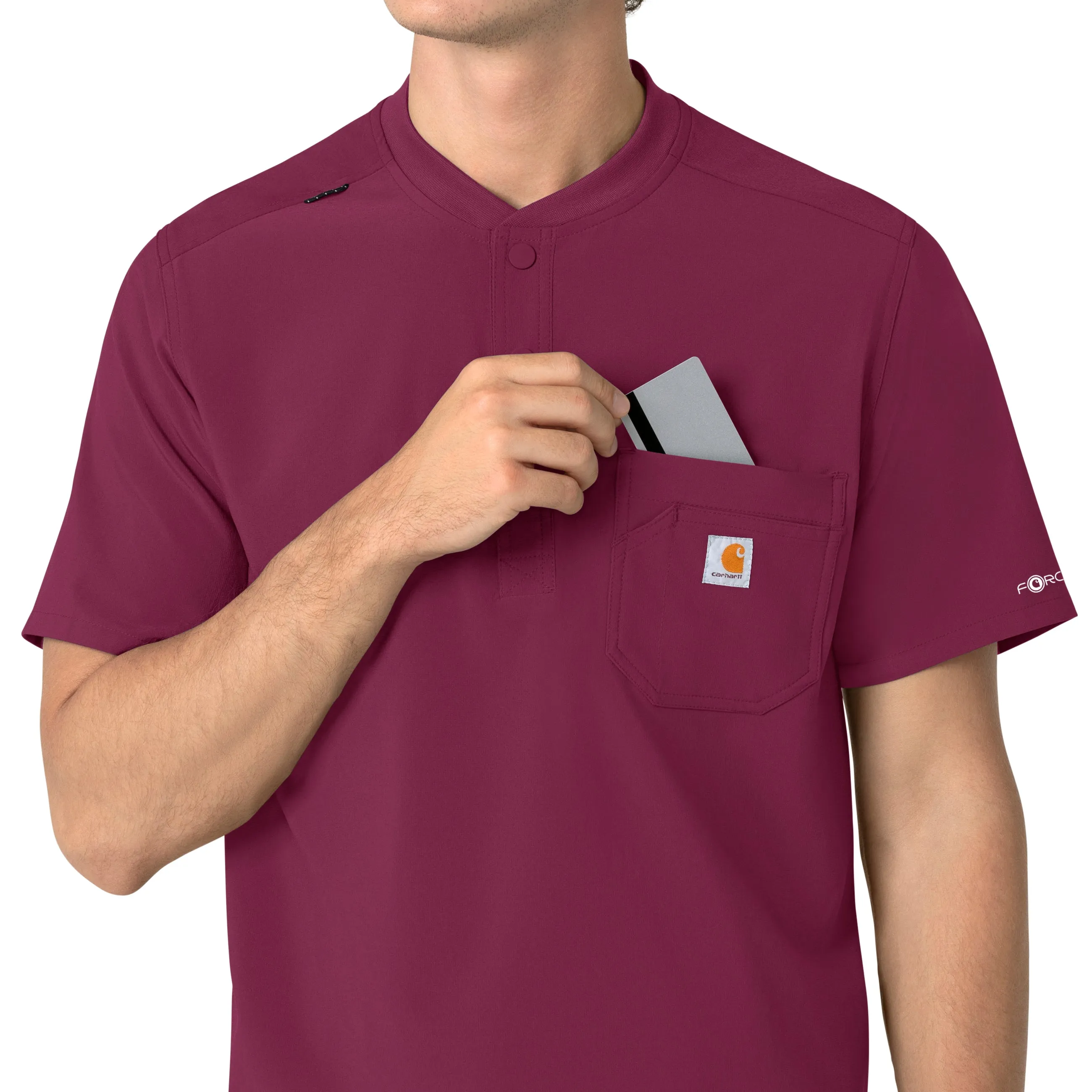Carhartt Force Cross-Flex Men's Henley Scrub Top - Wine