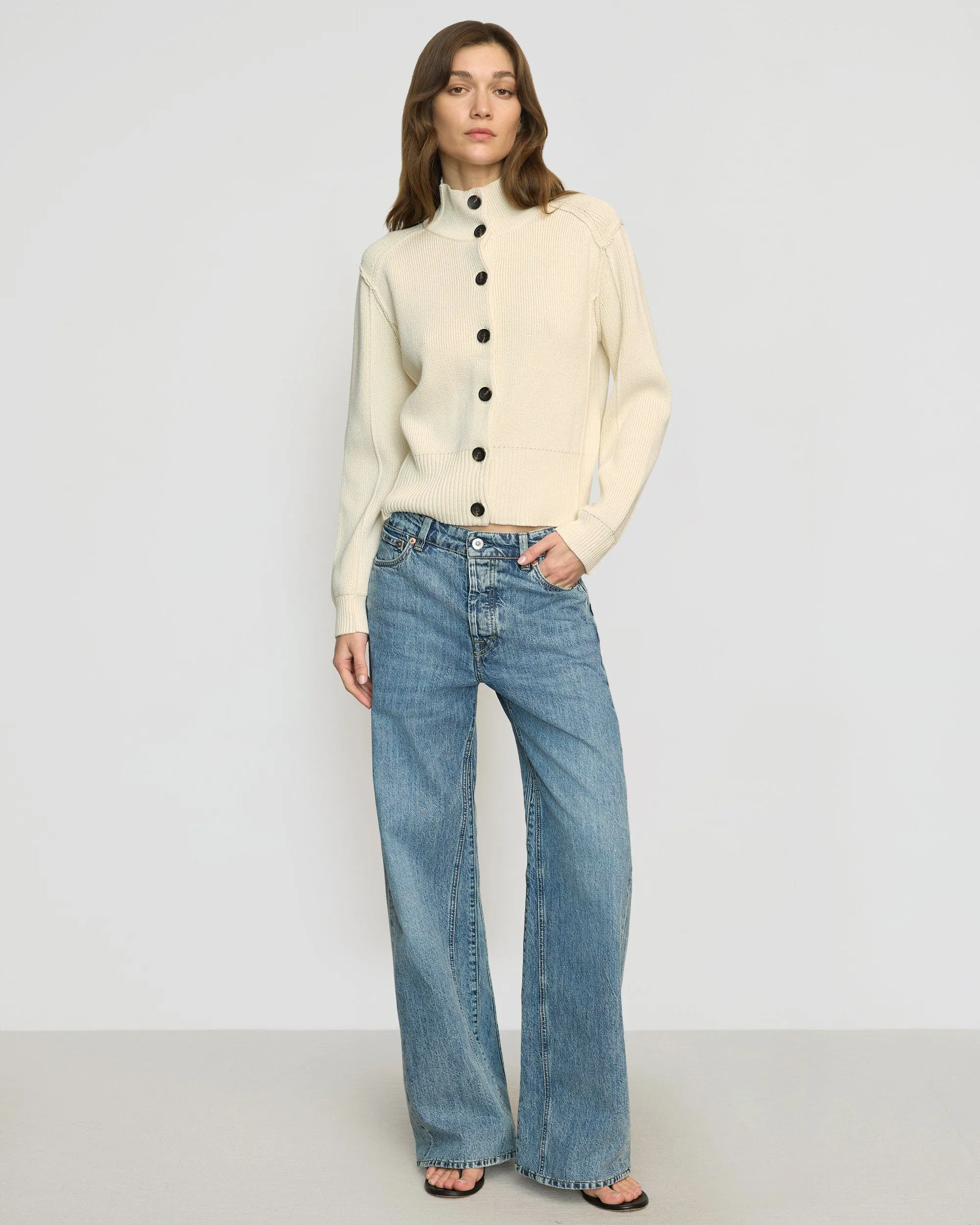 Clove Button Mock-Neck Knit Cardigan