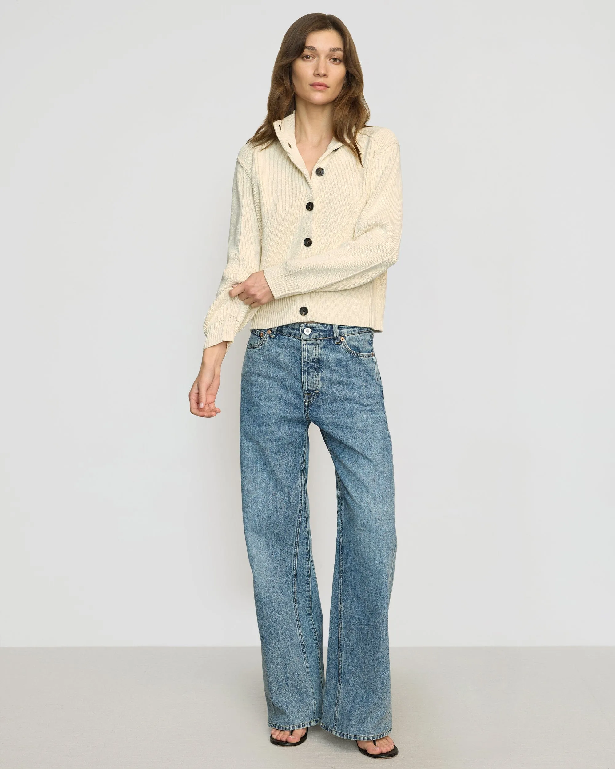 Clove Button Mock-Neck Knit Cardigan