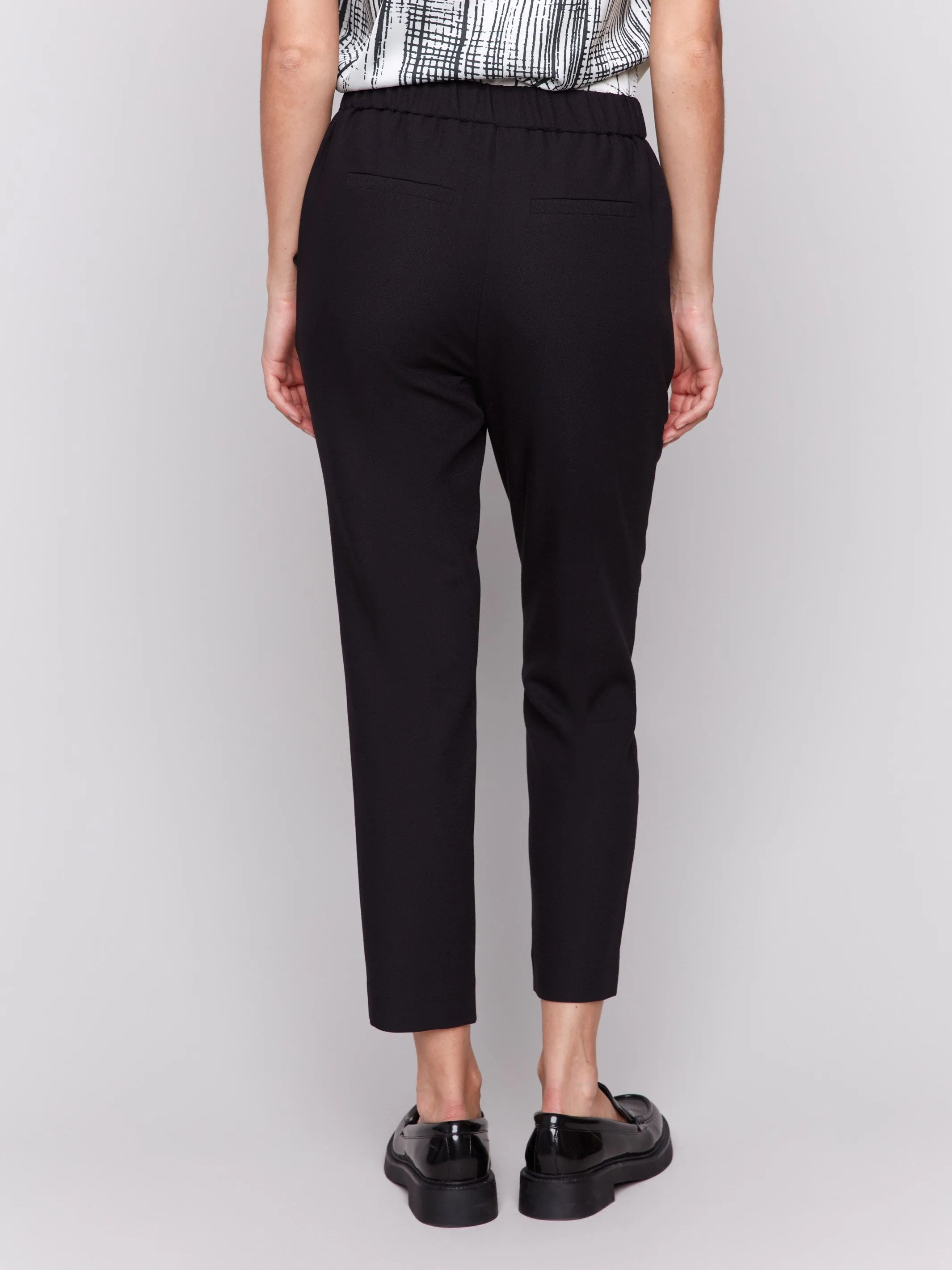 Crepe Pull-On Cropped Pants - Black
