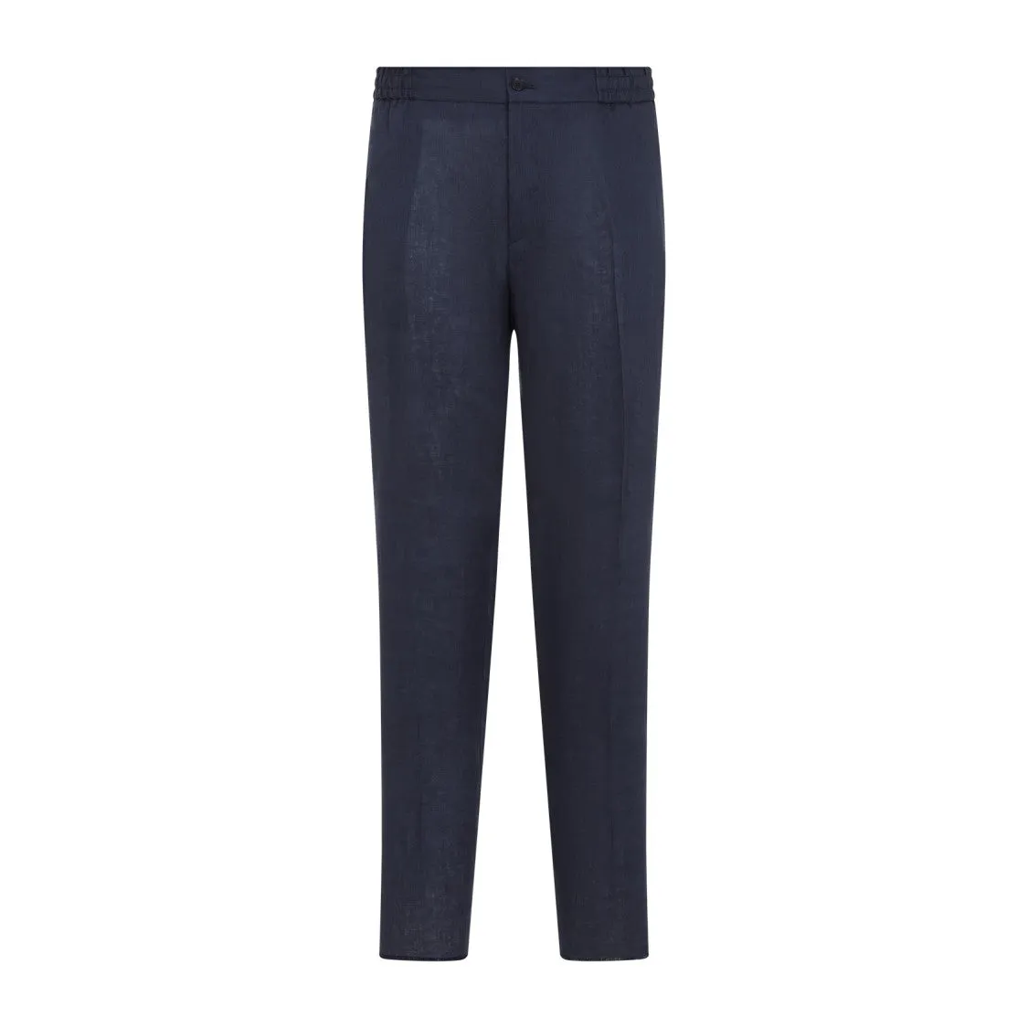 Dark Blue Linen Joggers With Tailored Finish