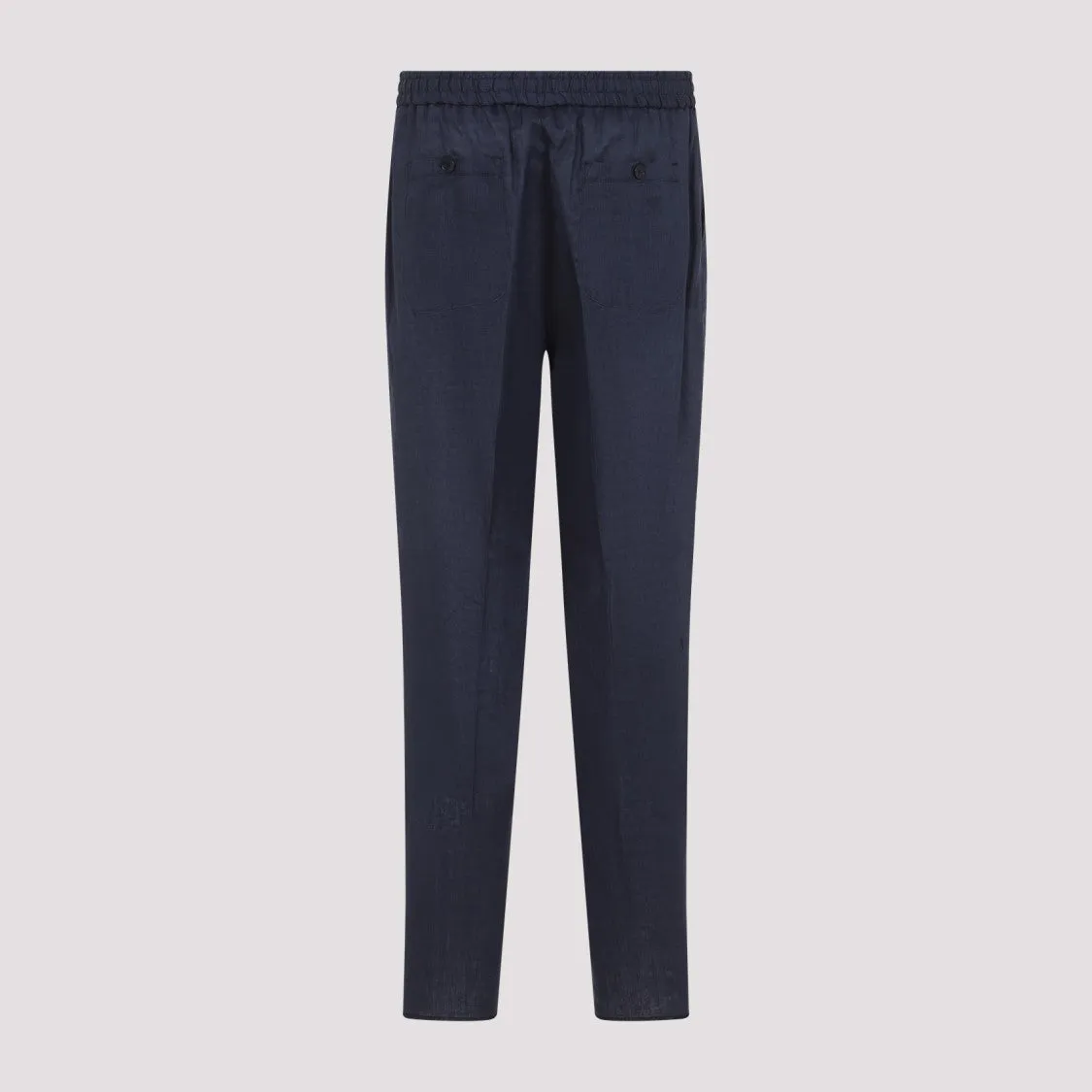 Dark Blue Linen Joggers With Tailored Finish
