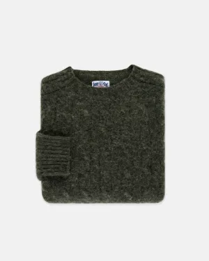 DARK GREEN SHAGGY DOG CABLE CREWNECK SWEATER