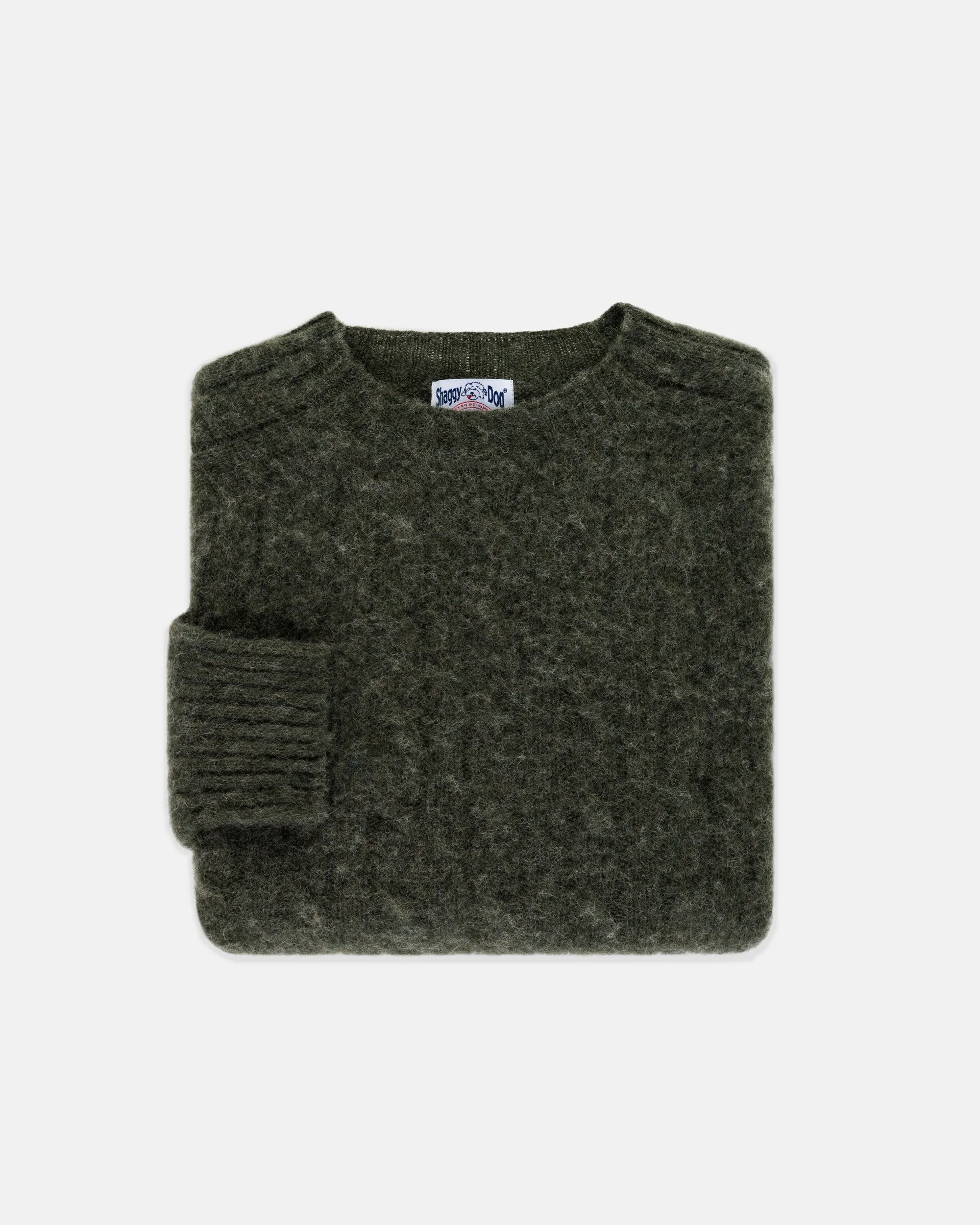 DARK GREEN SHAGGY DOG CABLE CREWNECK SWEATER