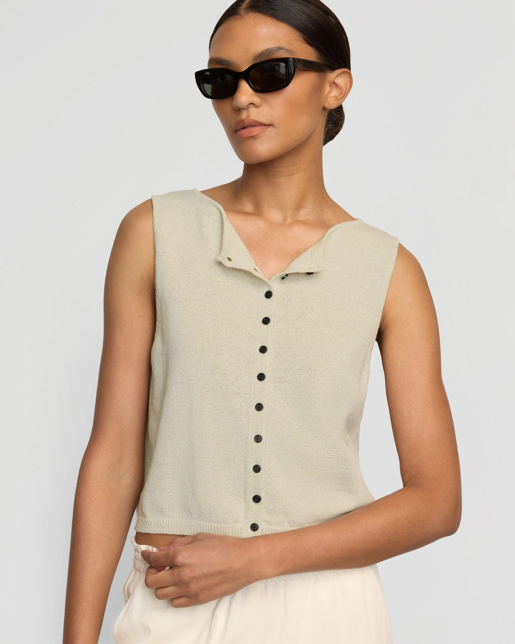 Elith Cotton-Linen Button Knit Vest