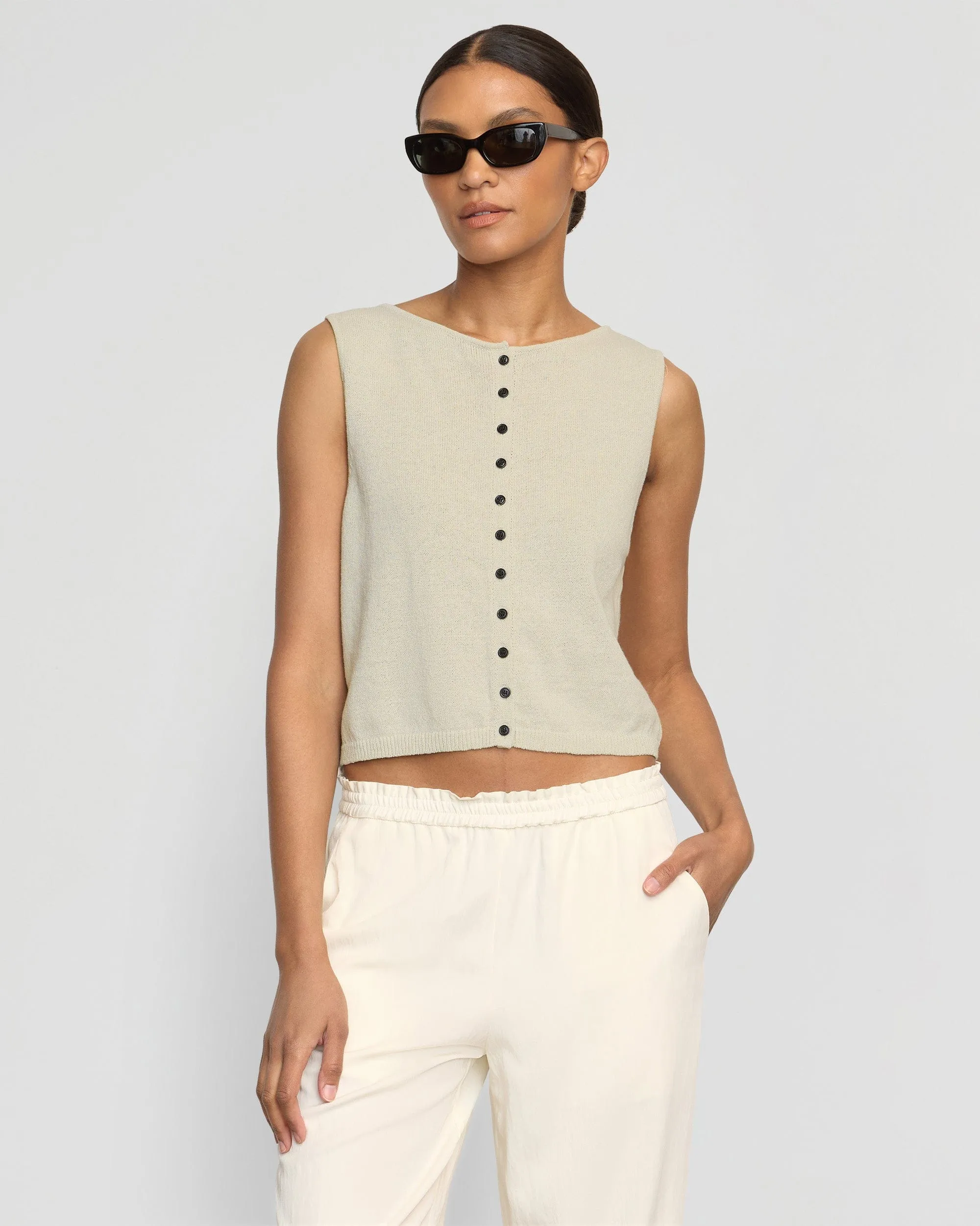 Elith Cotton-Linen Button Knit Vest
