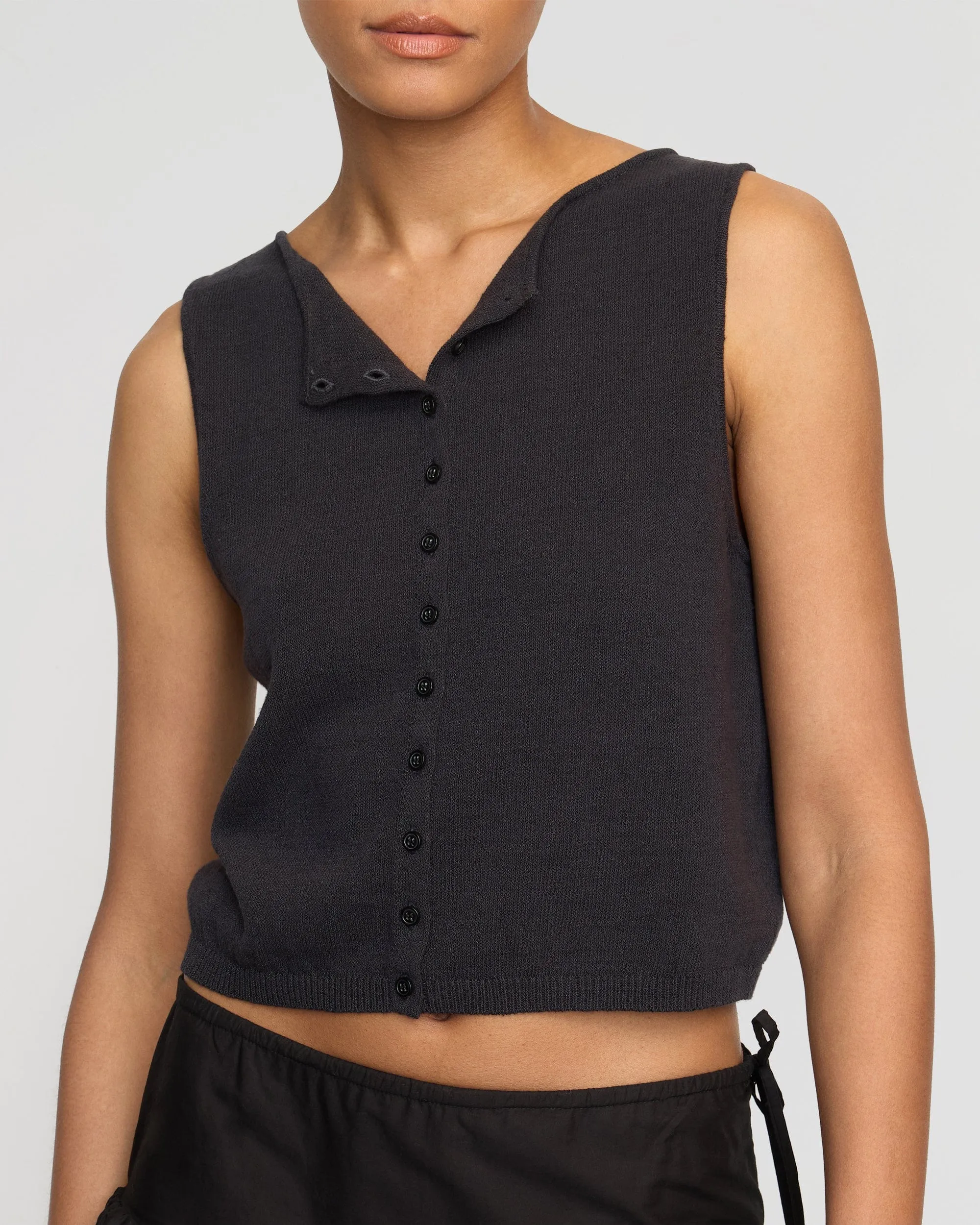 Elith Cotton-Linen Button Knit Vest