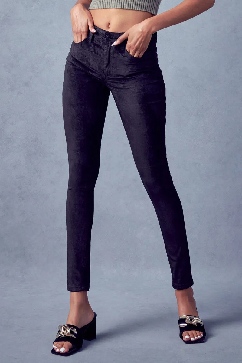 Ginny Mid Rise Velvet Ankle Skinny Pants