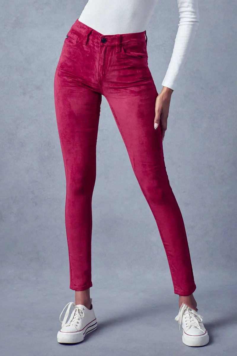 Ginny Mid Rise Velvet Ankle Skinny Pants