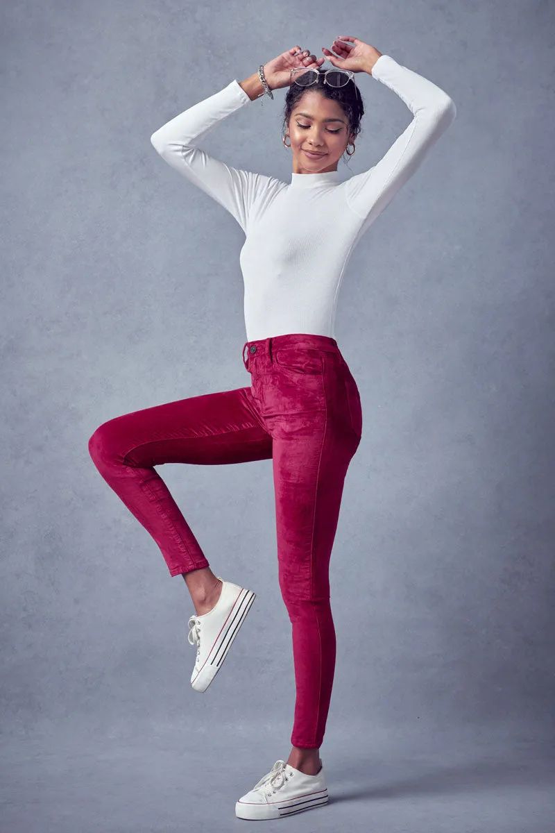 Ginny Mid Rise Velvet Ankle Skinny Pants