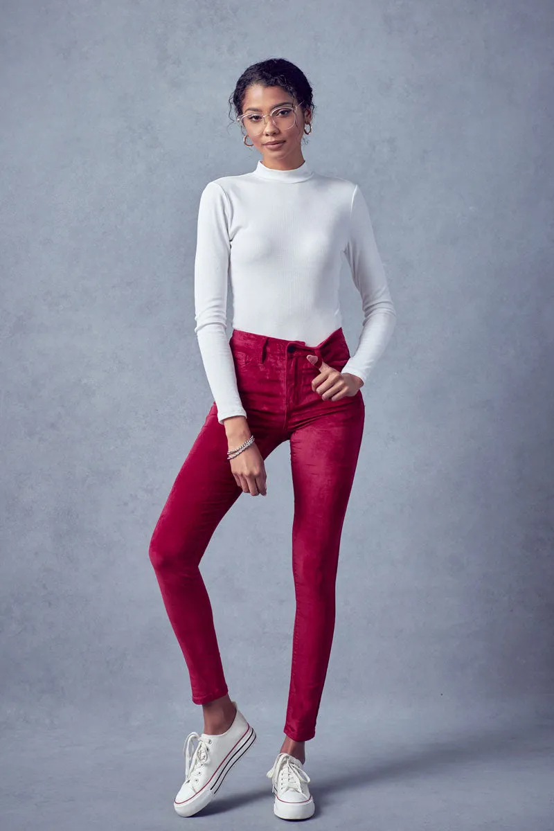 Ginny Mid Rise Velvet Ankle Skinny Pants
