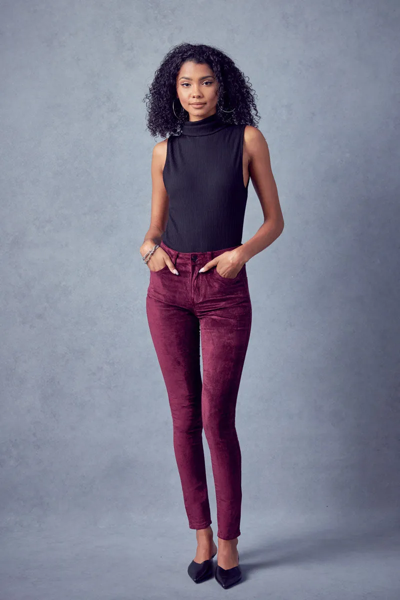 Ginny Mid Rise Velvet Ankle Skinny Pants