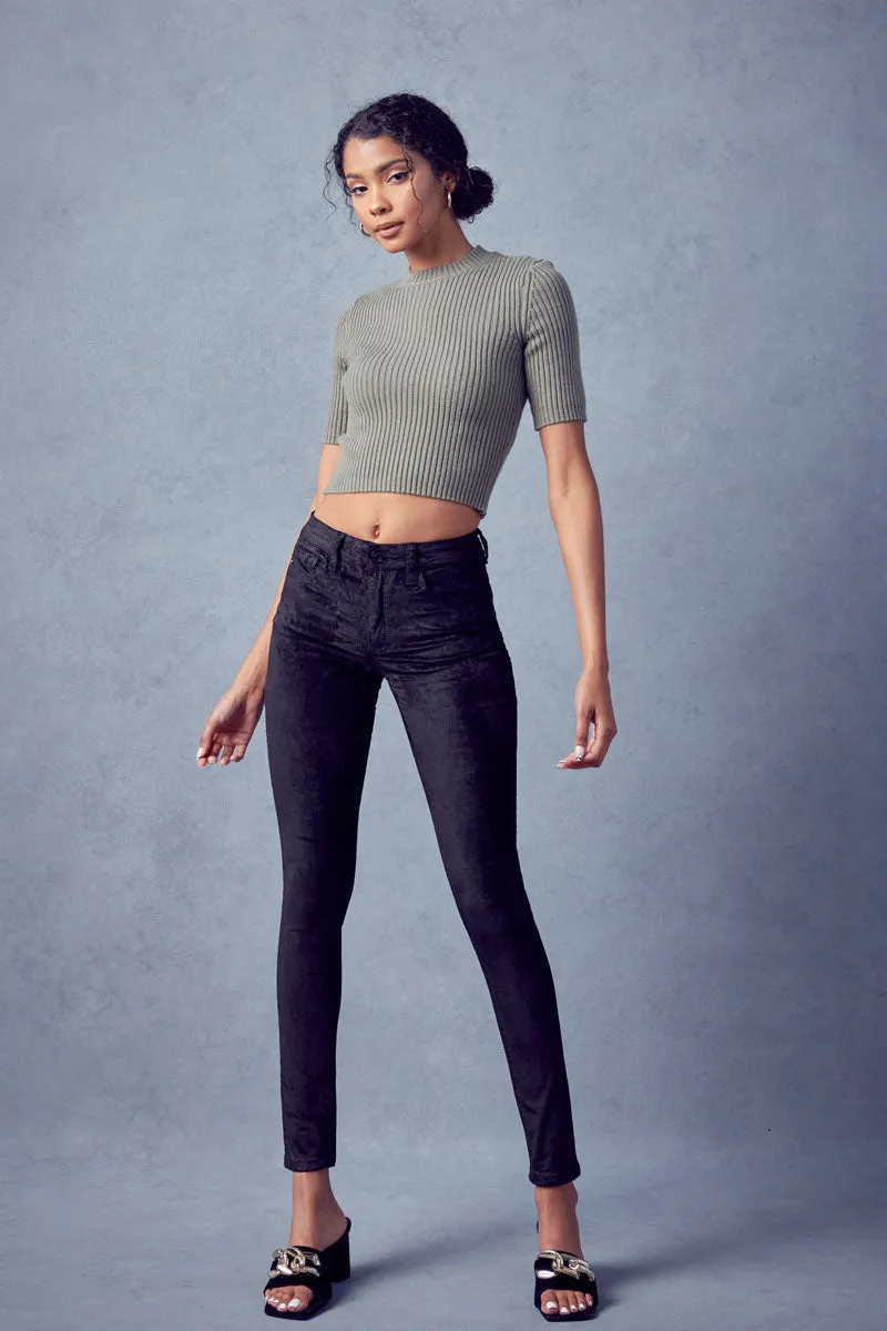 Ginny Mid Rise Velvet Ankle Skinny Pants