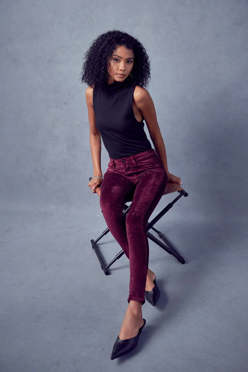 Ginny Mid Rise Velvet Ankle Skinny Pants
