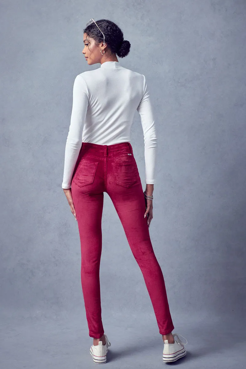 Ginny Mid Rise Velvet Ankle Skinny Pants