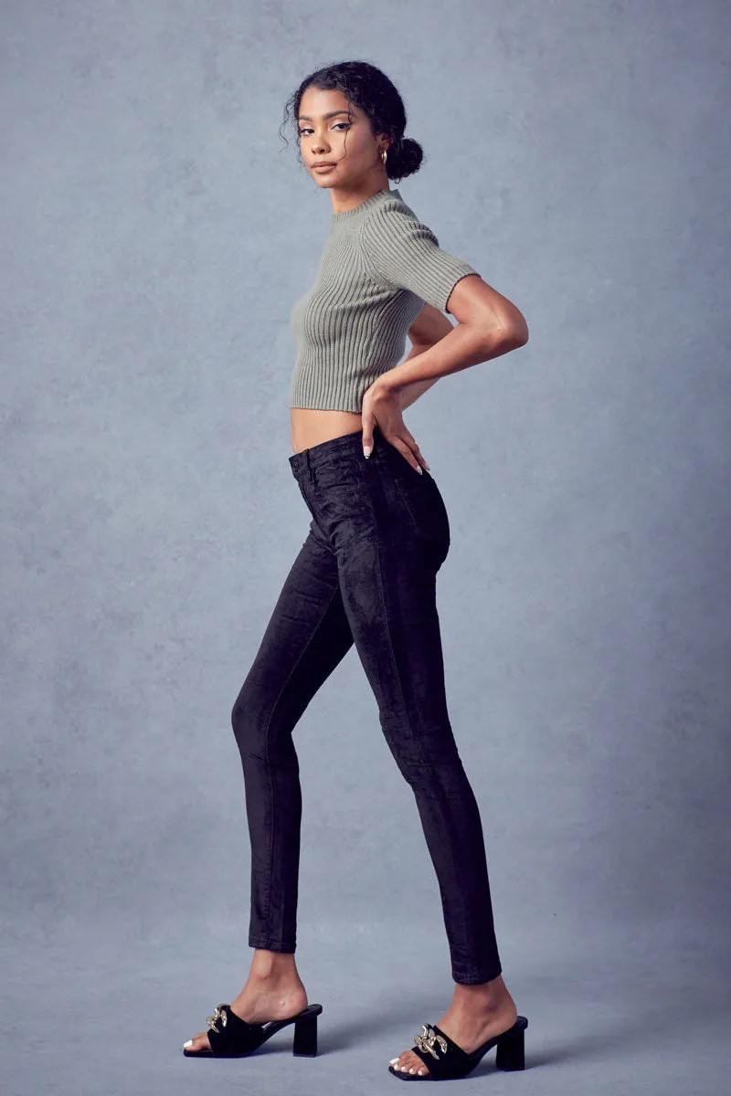Ginny Mid Rise Velvet Ankle Skinny Pants