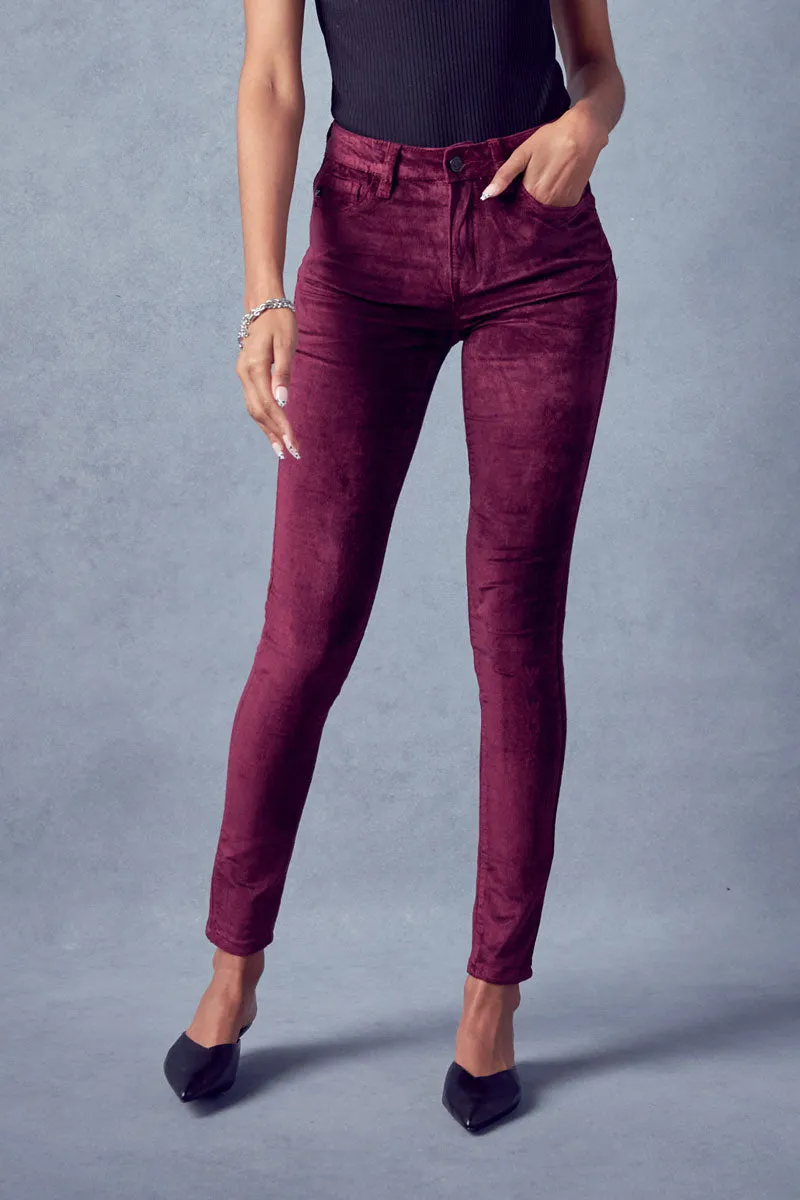 Ginny Mid Rise Velvet Ankle Skinny Pants