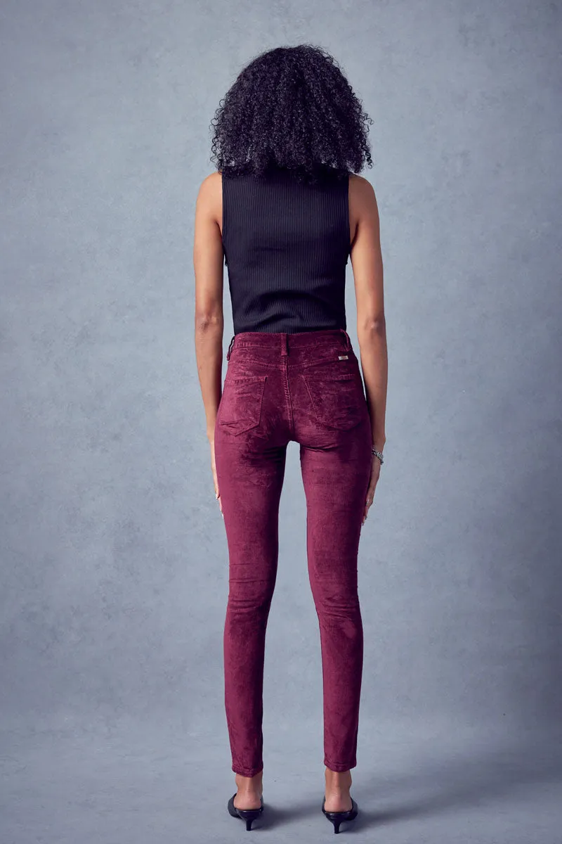 Ginny Mid Rise Velvet Ankle Skinny Pants