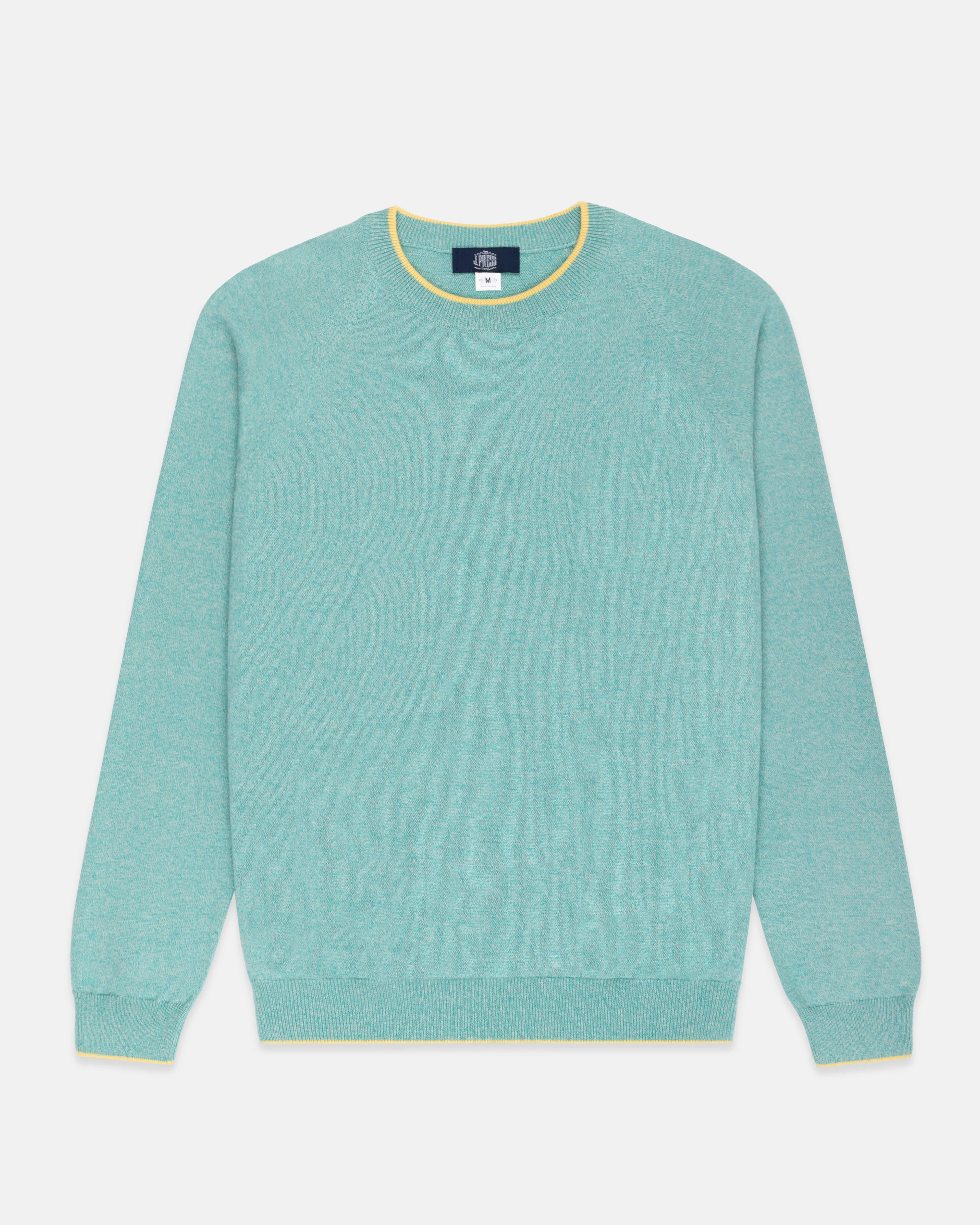 GREEN MARL COTTON CREWNECK TIPPED SWEATER
