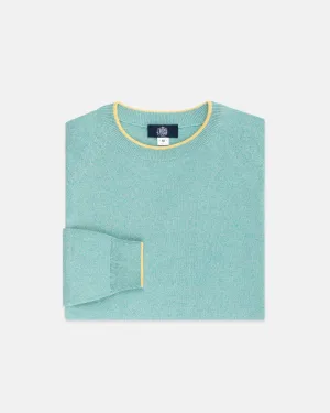 GREEN MARL COTTON CREWNECK TIPPED SWEATER