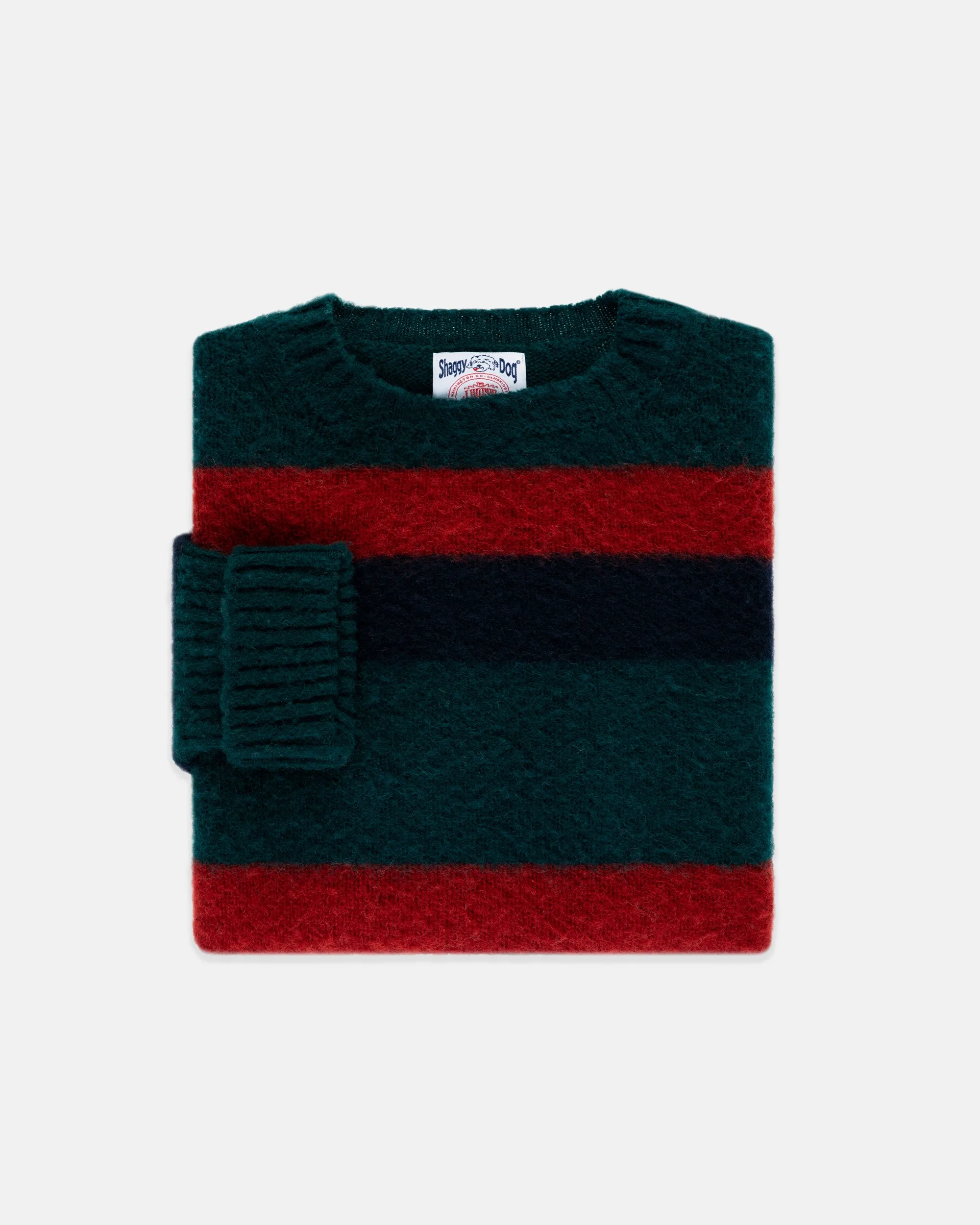 GREEN REGIMENTAL STRIPE SHAGGY DOG SWEATER