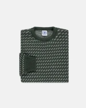 GREEN/WHITE CHEVRON COTTON CREWNECK SWEATER