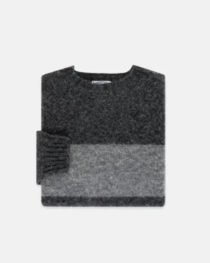 GREY BLOCK STRIPE SHAGGY DOG SWEATER - TRIM FIT