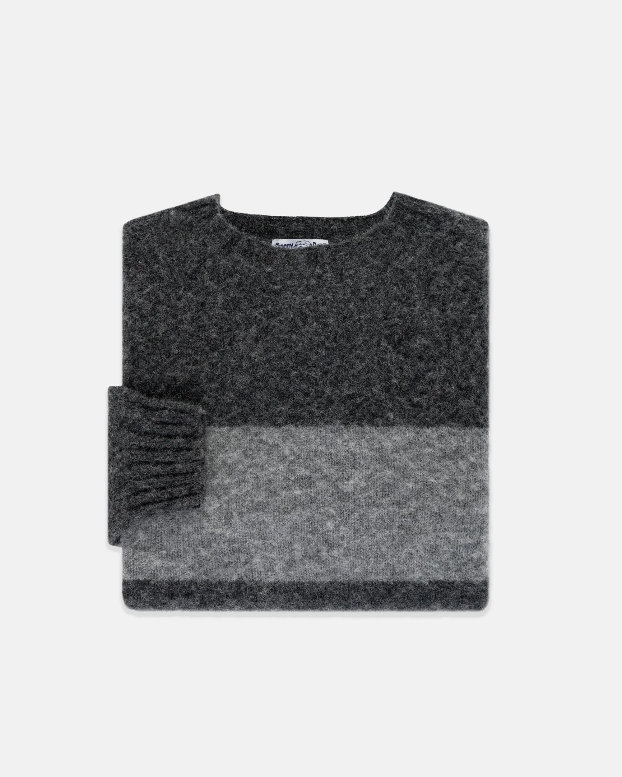 GREY BLOCK STRIPE SHAGGY DOG SWEATER - TRIM FIT