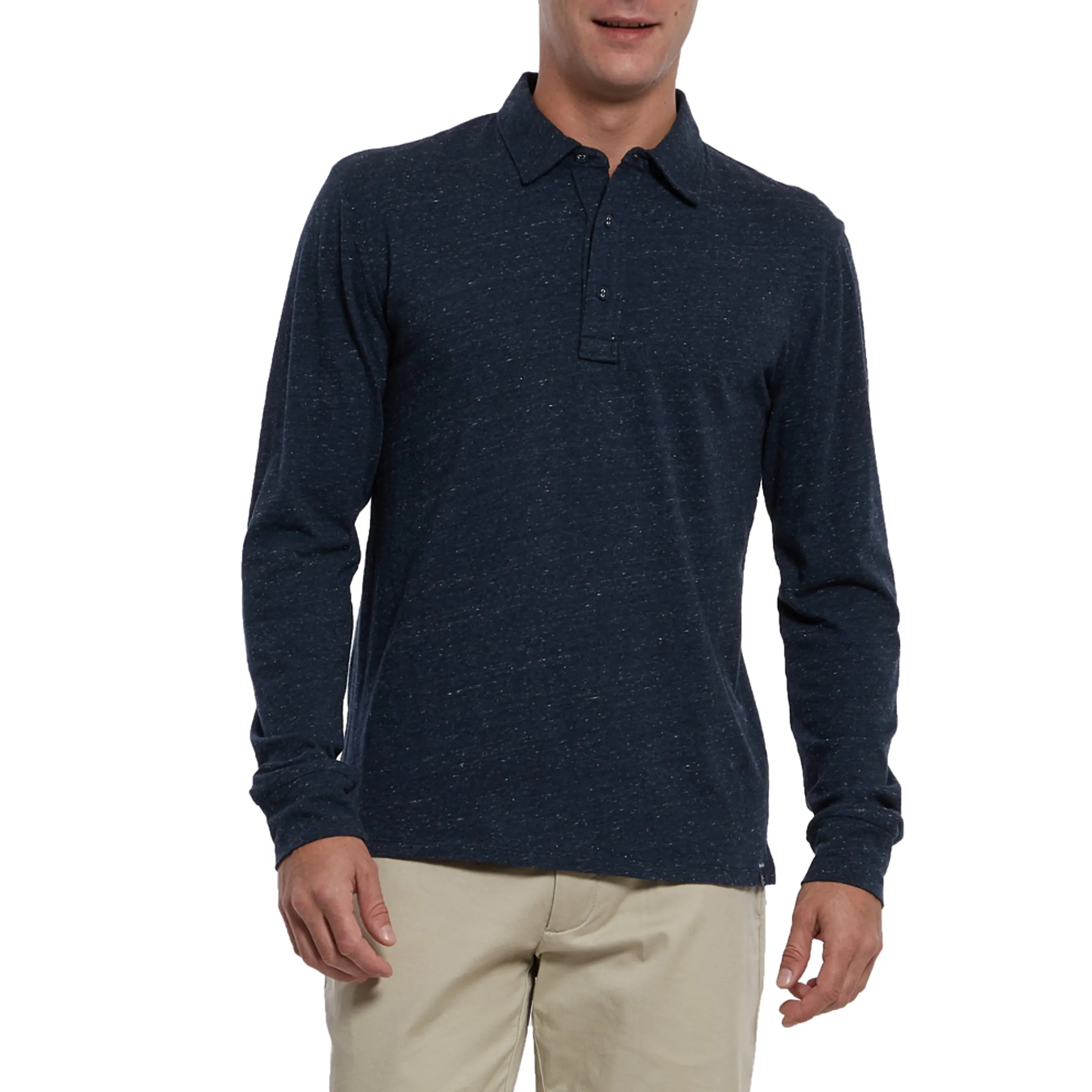 Hartford Nep Jersey Long Sleeve Polo - Dark Denim (Final Sale)*