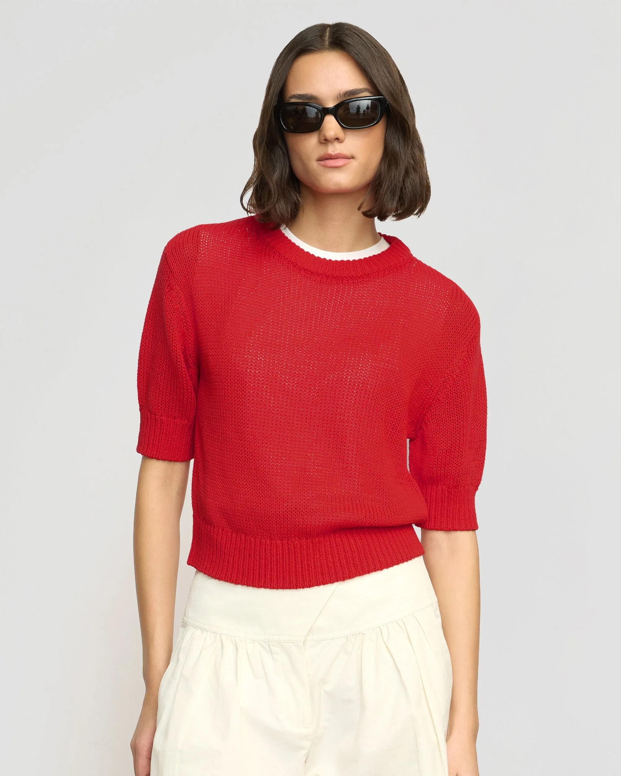 Heidi Pullover Short-Sleeve Knit Top