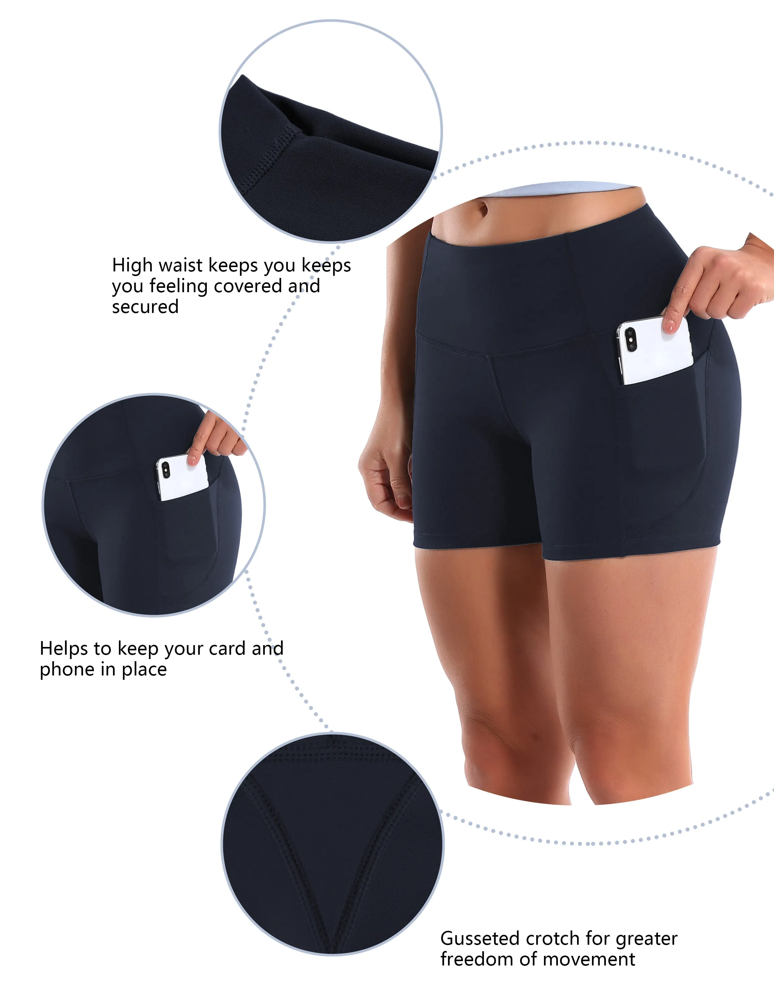 High Waist Side Pockets Plus Size Shorts darkblue_Plus Size